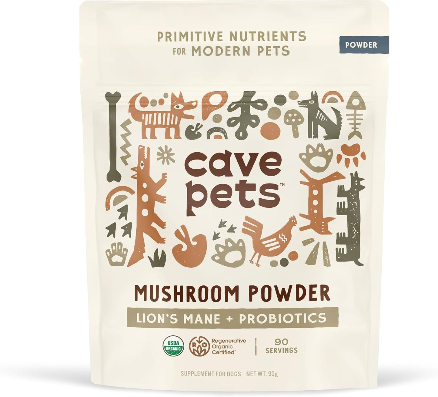 Lion's Mane Mushroom Mycelium Powder with Dog Probiotics for Brain and Digestive Health, 90 Servings