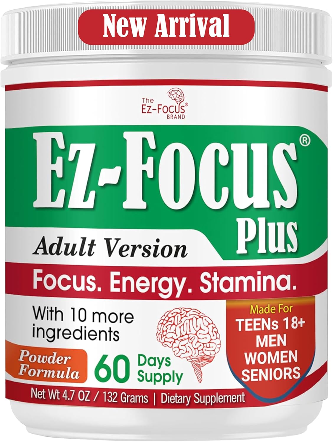 Lions Mane Mushroom Powder Complex for Brain Health, Focus, Energy & Memory - Nootropic Brain Support Supplement for Adults, Men & Women - 60 Day Supply