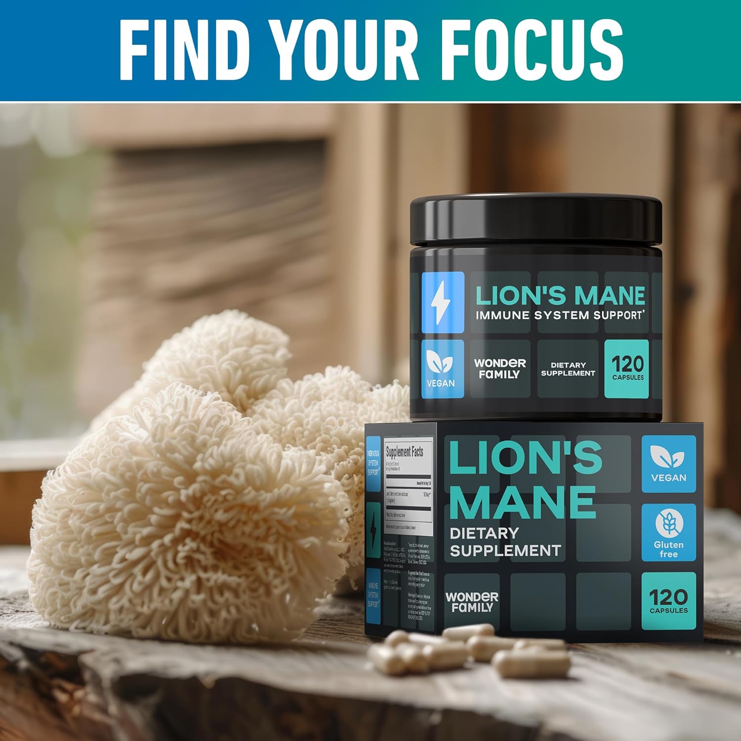 Lions Mane Mushroom Supplement Capsules 1000MG - Memory, Energy, Focus - Lion Mane Mushroom Extract - 120 Capsules