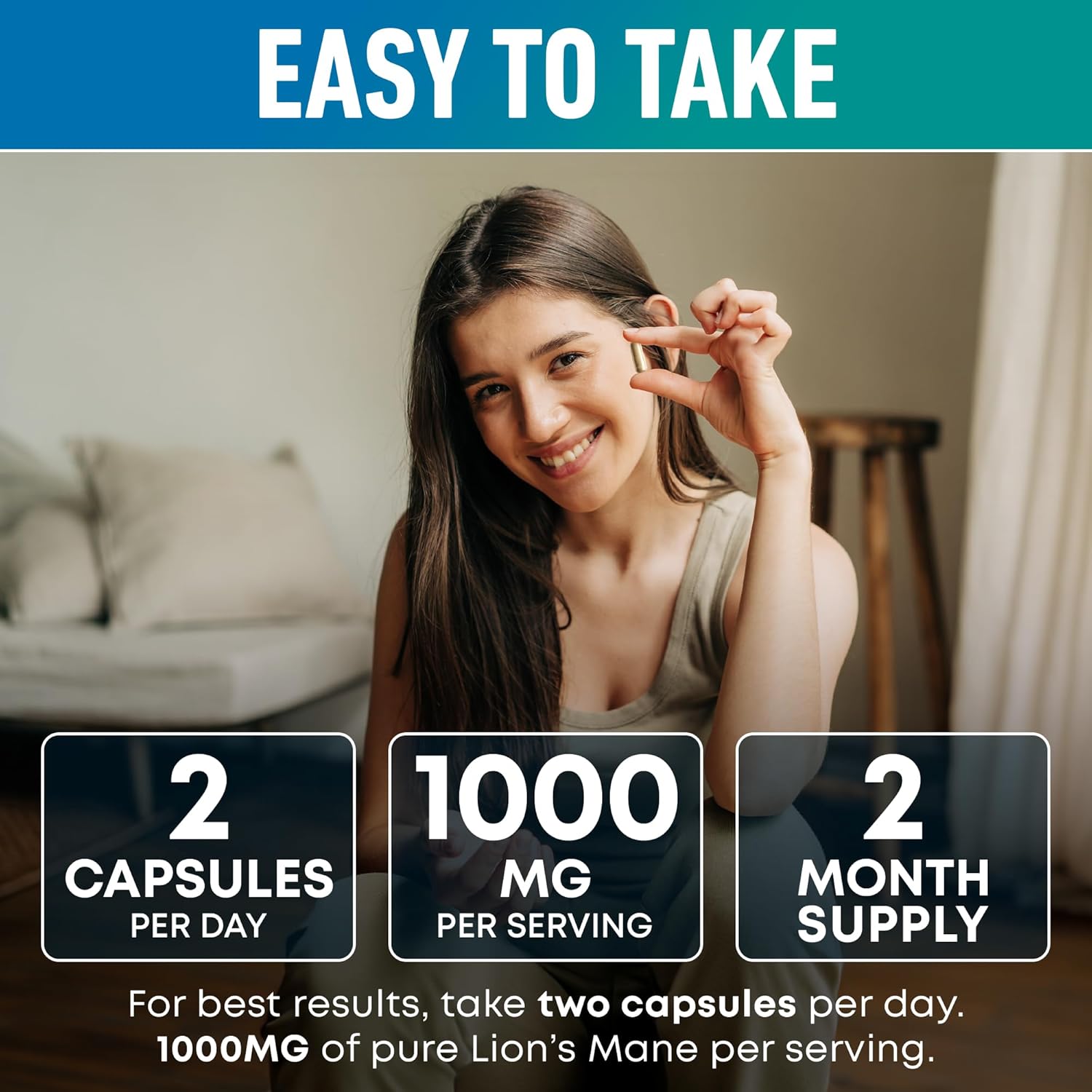 Lions Mane Mushroom Supplement Capsules 1000MG - Memory, Energy, Focus - Lion Mane Mushroom Extract - 120 Capsules