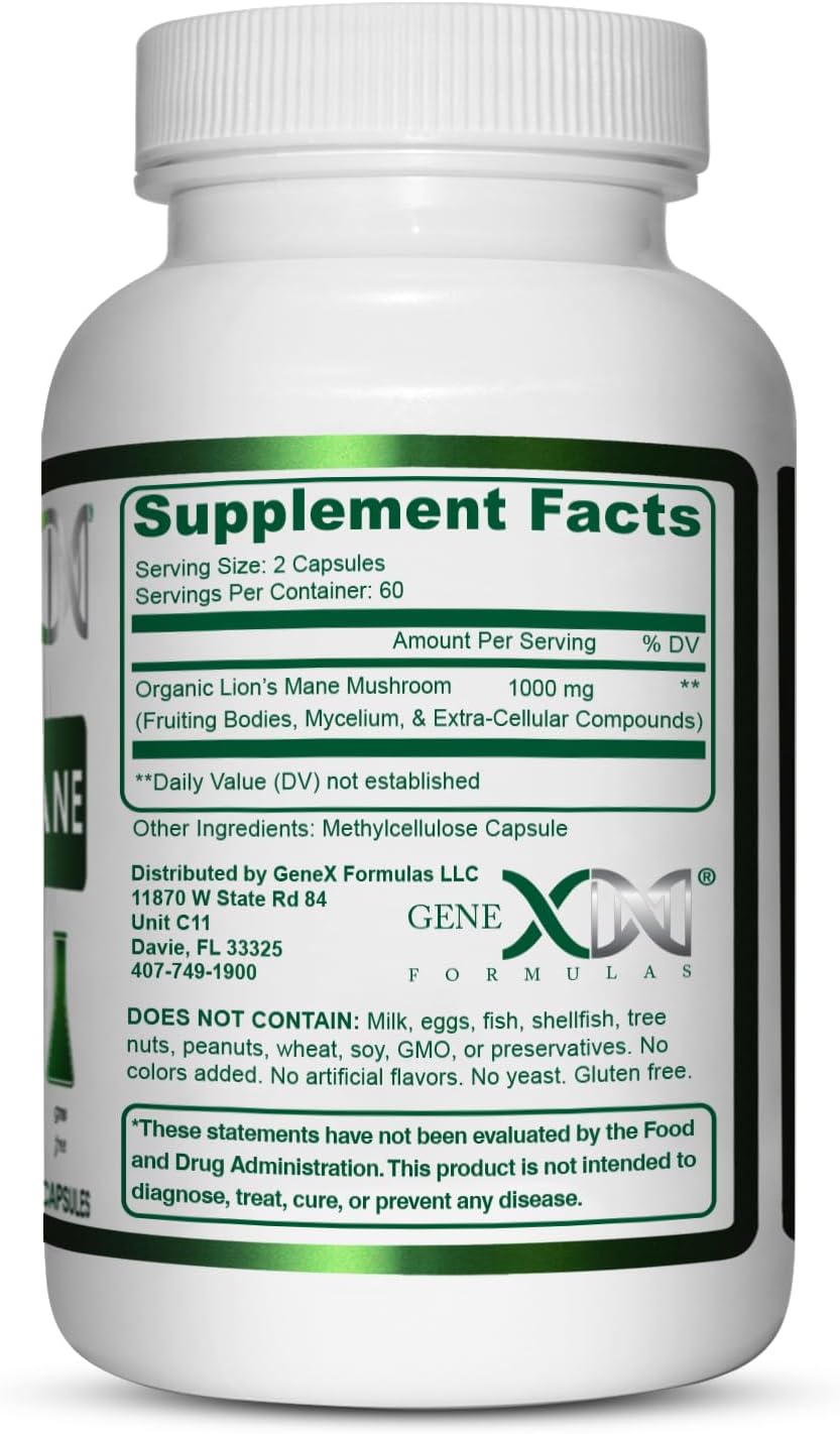 Lions Mane Nootropic Brain Support Supplement - 100% Extract, 1000mg/serving (120 Capsules) by Genex Formulas - BoostGo Australia