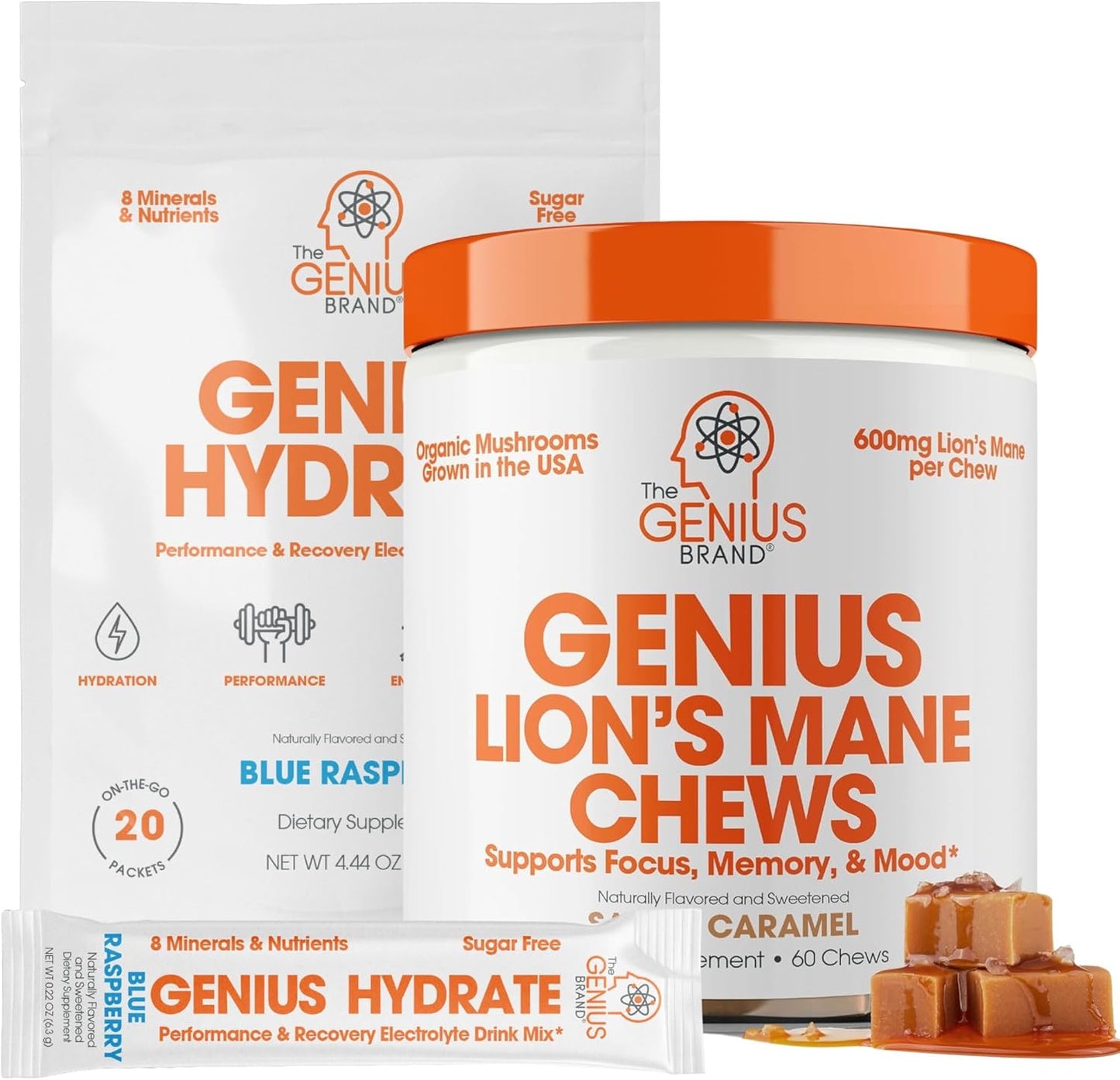Lion’s Mane Soft Chews & Hydrate Stick Pack Bundle for Hydration, Focus & Energy Boost - Cognitive Clarity & Ultimate Hydration Support