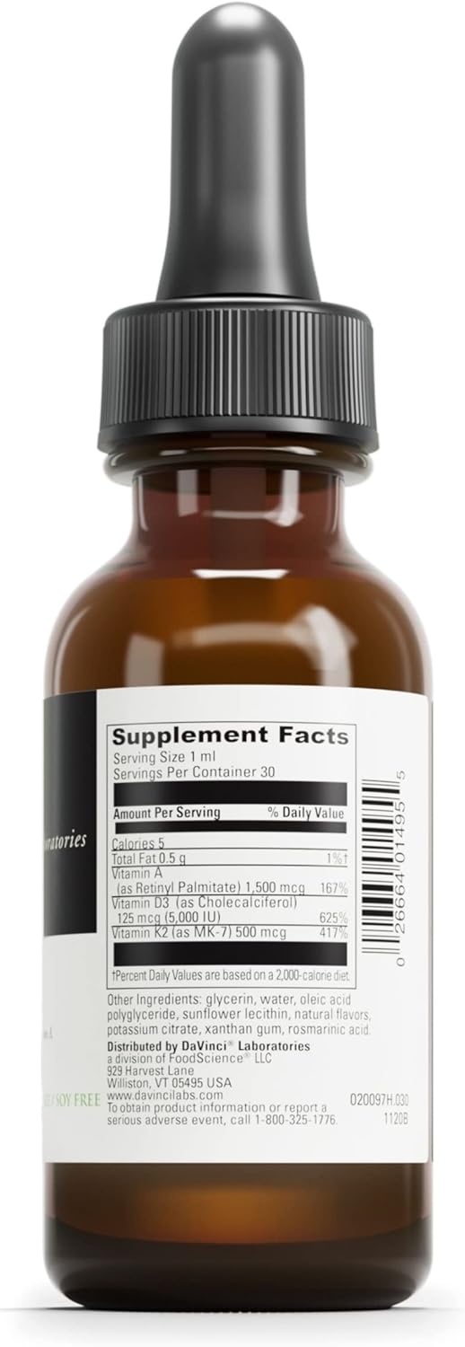 Liposomal ADK Liquid Supplement for Immune, Bone, and Heart Health - Vitamin A, D3, K2 - 30 ml - Gluten-Free & Vegetarian