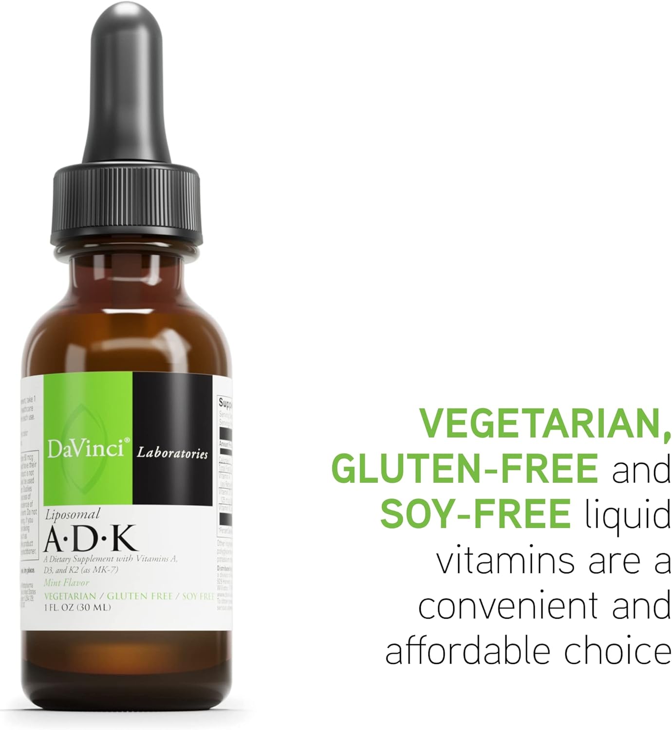 Liposomal ADK Liquid Supplement for Immune, Bone, and Heart Health - Vitamin A, D3, K2 - 30 ml - Gluten-Free & Vegetarian