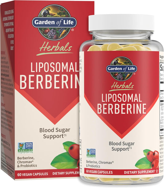 Liposomal Berberine and Chromium Picolinate by Garden of Life: Supports Healthy Blood Sugar, Glucose Metabolism, and Cholesterol with Added Probiotics for Digestive Health - Non GMO, Gluten Free, Kosher - 30 Servings