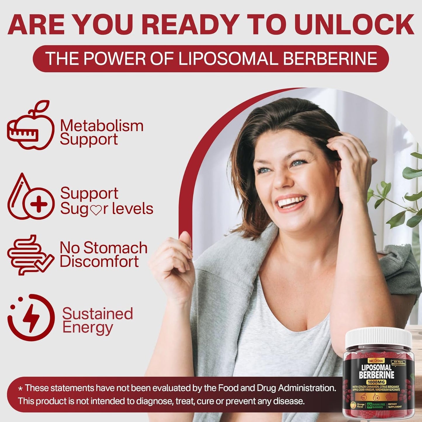 Liposomal Berberine Gummies with Chromium, Ceylon Cinnamon, Apple Cider Vinegar, Bergamot - AMPK & PPAR Activation, Metabolism Support - 1 Pack