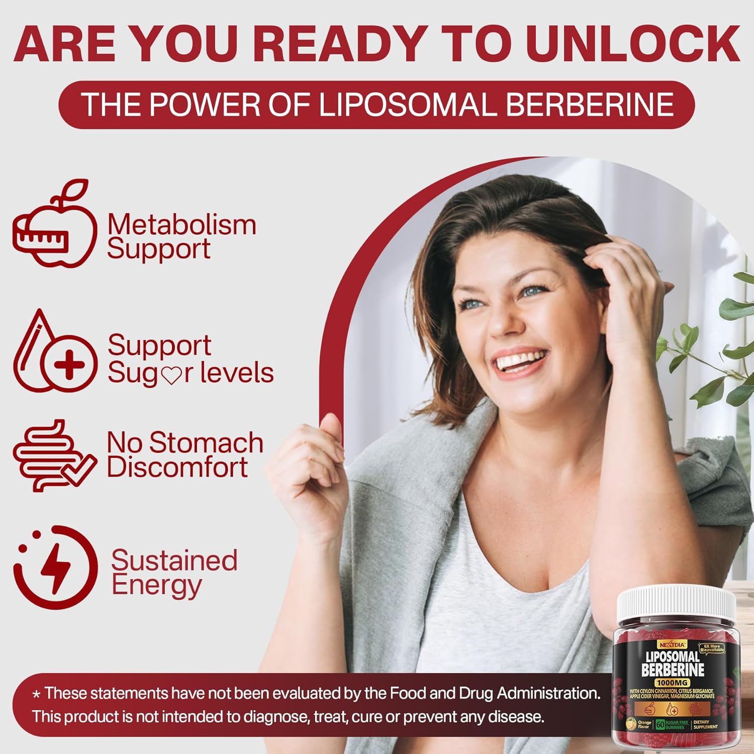 Liposomal Berberine Gummies with Chromium, Ceylon Cinnamon, Apple Cider Vinegar, Bergamot - AMPK & PPAR Activation, Metabolism Support - 1 Pack