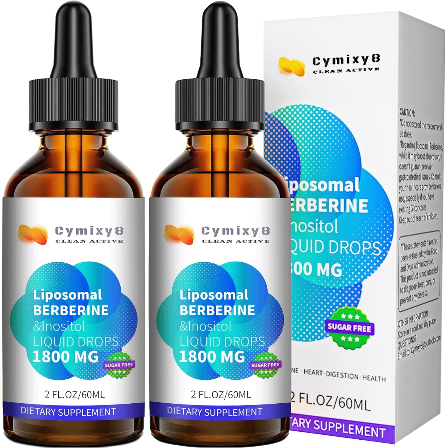 Liposomal Berberine Liquid Drops with Inositol - 2100mg High Bioavailability Supplement for Women and Men - AMPK Activator - Vegan - 2 FL Oz (2 Pack)