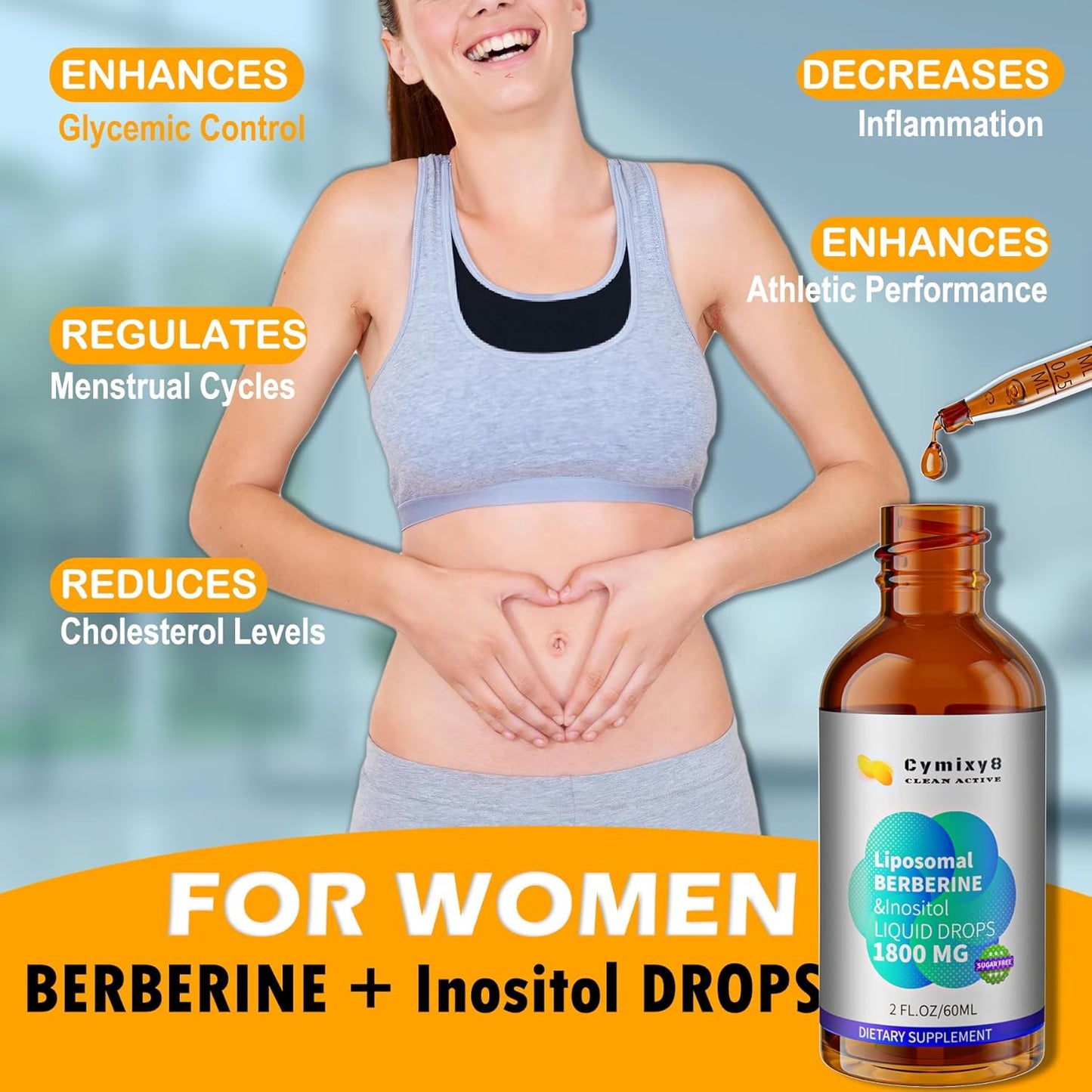 Liposomal Berberine Liquid Drops with Inositol - 2100mg High Bioavailability Supplement for Women and Men - AMPK Activator - Vegan - 2 FL Oz (2 Pack)