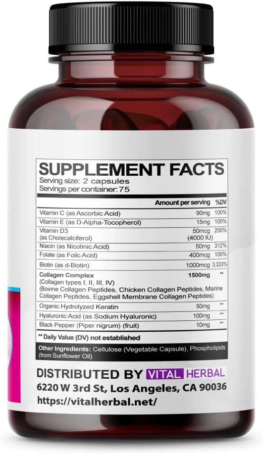 Liposomal Collagen with Biotin & Keratin - Supports Skin, Hair, Nails, Joints - Made in USA - High Potency Herbal Formula