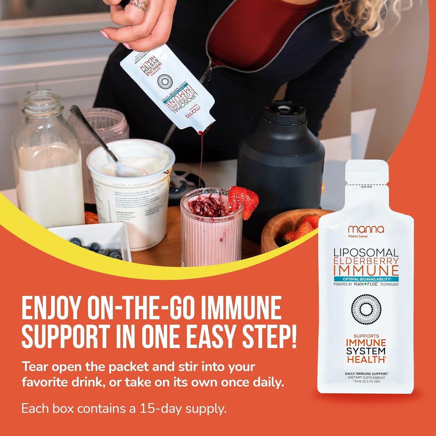 Liposomal Elderberry Immune Support with Zinc, Vitamin C, Echinacea - Manna Vitamins - Adult Elderberry Syrup