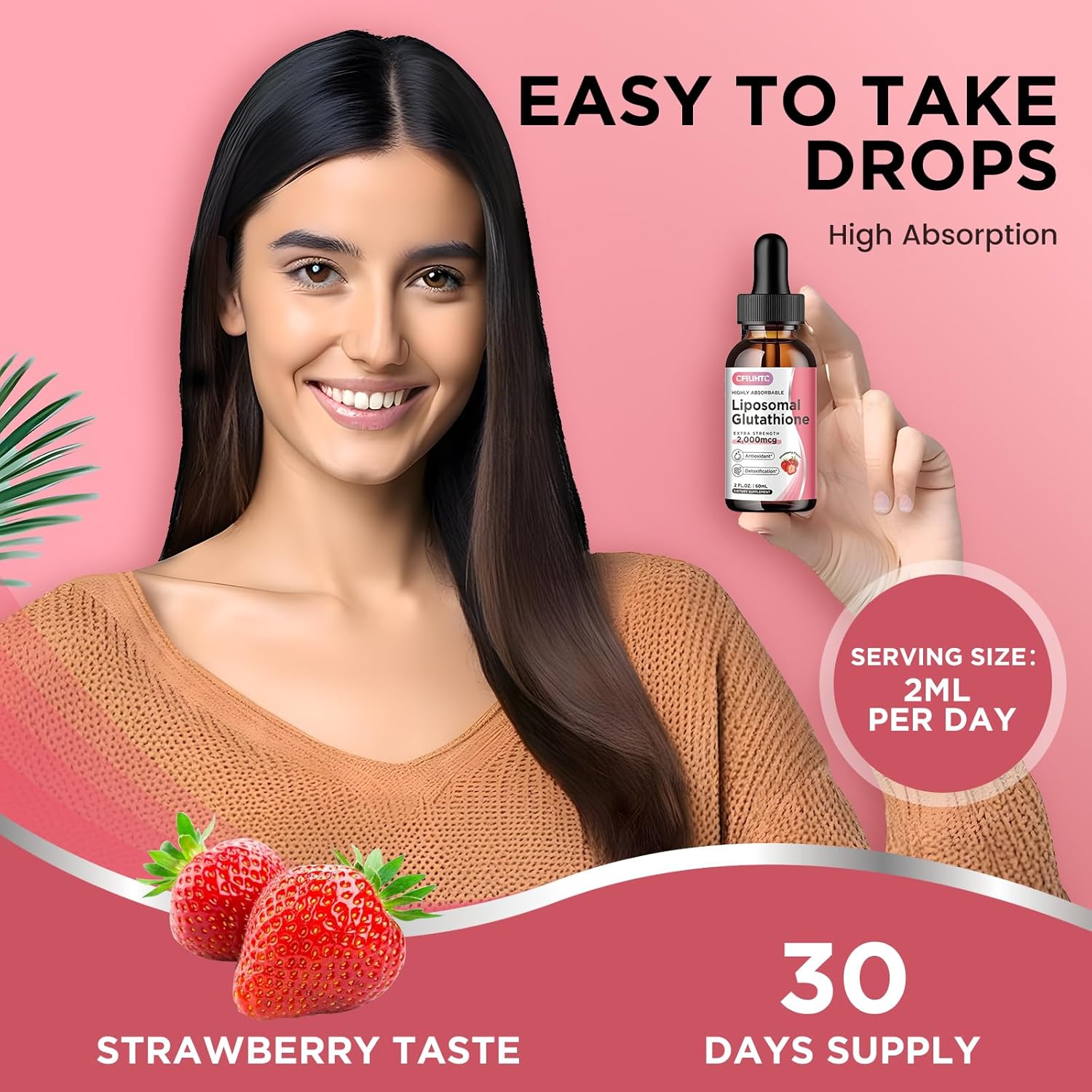 Liposomal Glutathione Liquid Drops with Vitamin C for Liver Detox & Anti-Aging - 2 FL.OZ Strawberry Flavor