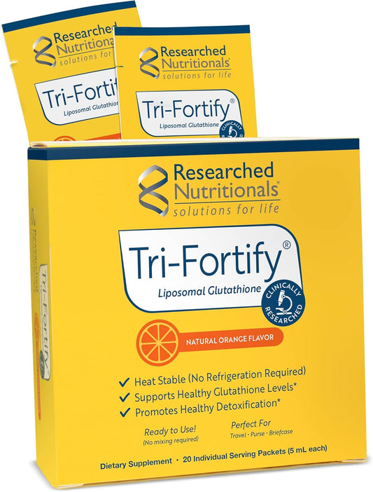 Liposomal Glutathione Liquid Gel + Vitamin C - Tri-Fortify for Natural Energy & Immune Support - Clinically Researched Orange Packets