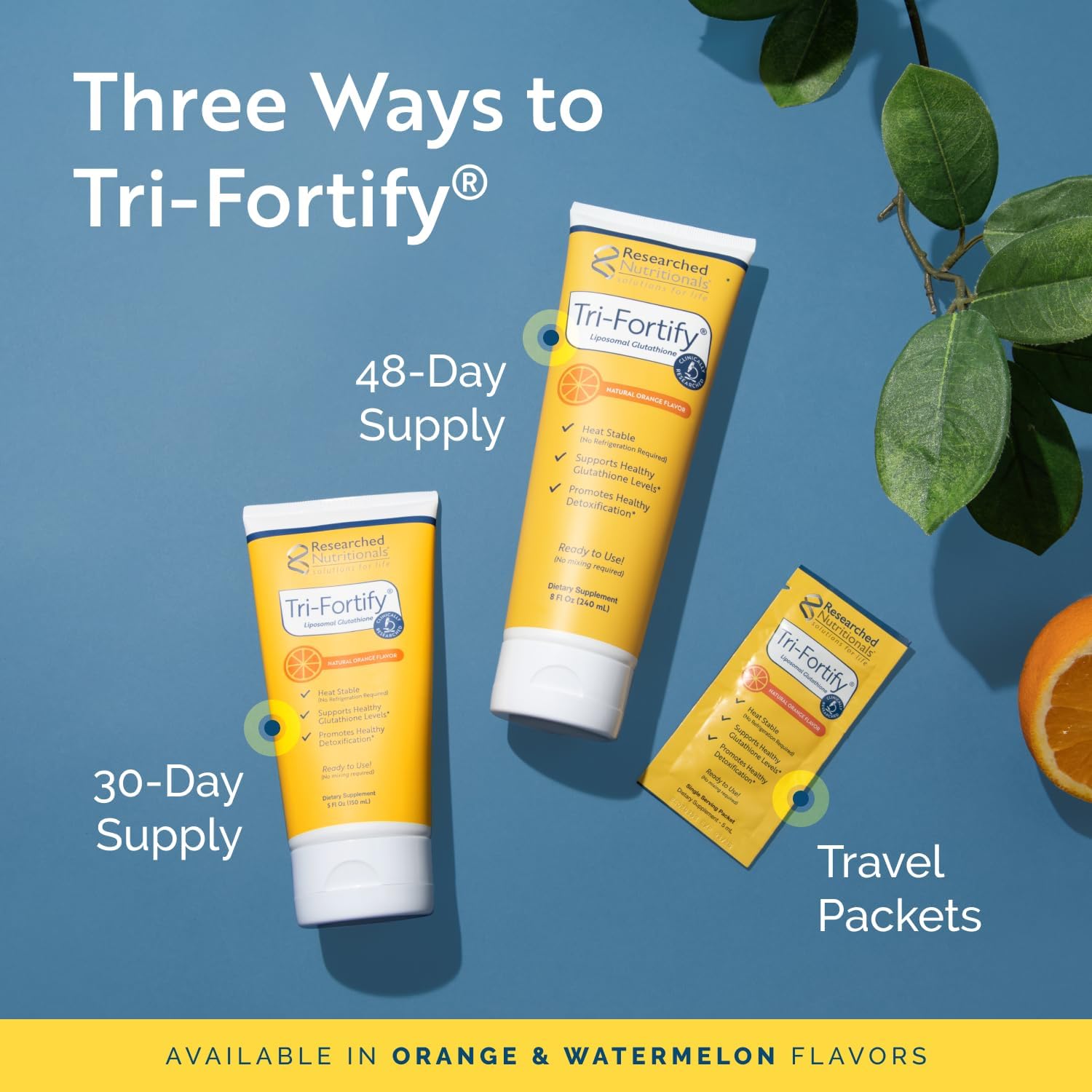 Liposomal Glutathione Liquid Gel + Vitamin C - Tri-Fortify for Natural Energy & Immune Support - Clinically Researched Orange Packets