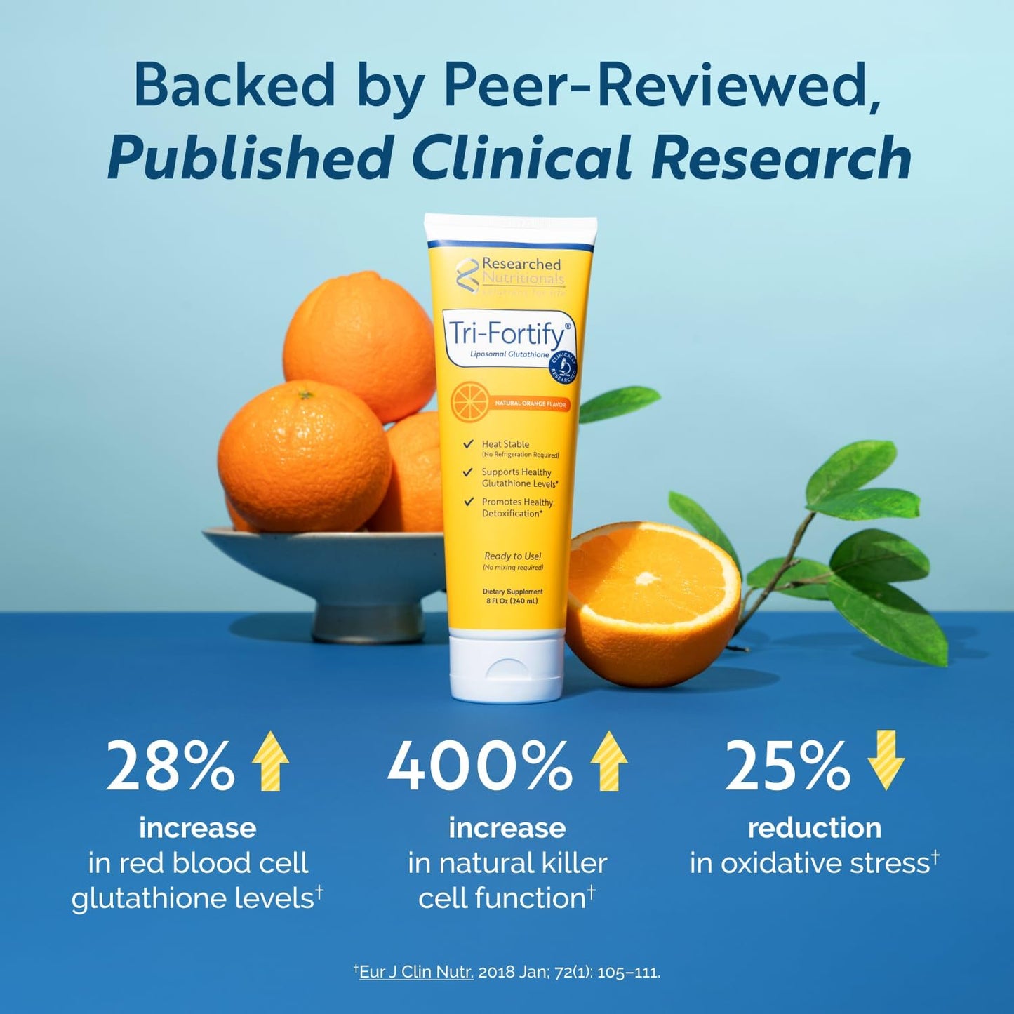 Liposomal Glutathione Liquid Gel with Vitamin C - Tri-Fortify for Energy, Immune Support & Detox - Orange Flavor - 5 Fl Oz - Clinically Researched Formula