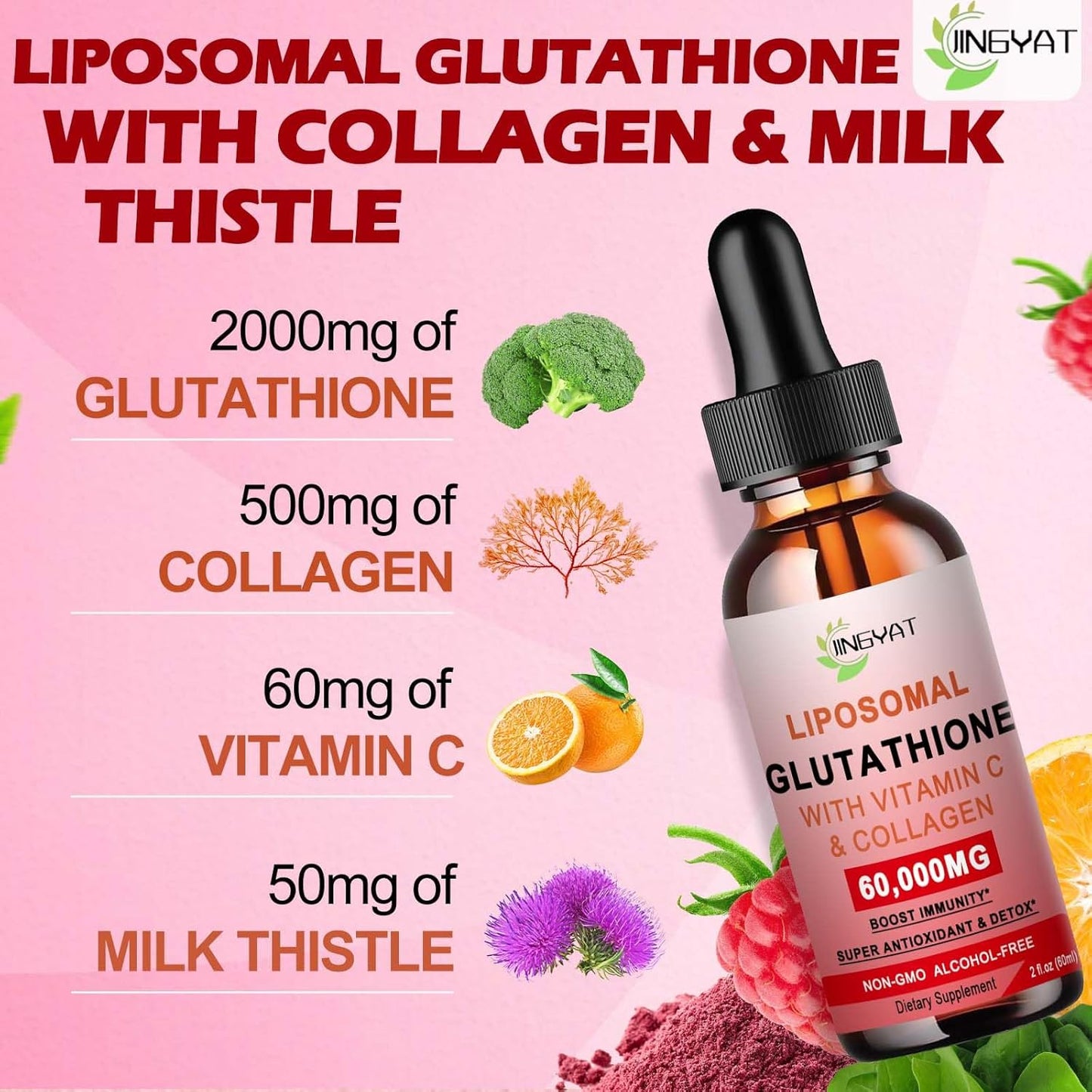 Liposomal Glutathione Supplement with Vitamin C, Collagen, Milk Thistle - High Absorption Liquid Drops for Immune Support, Anti-Aging, Detox - Non-GMO & Alcohol-Free