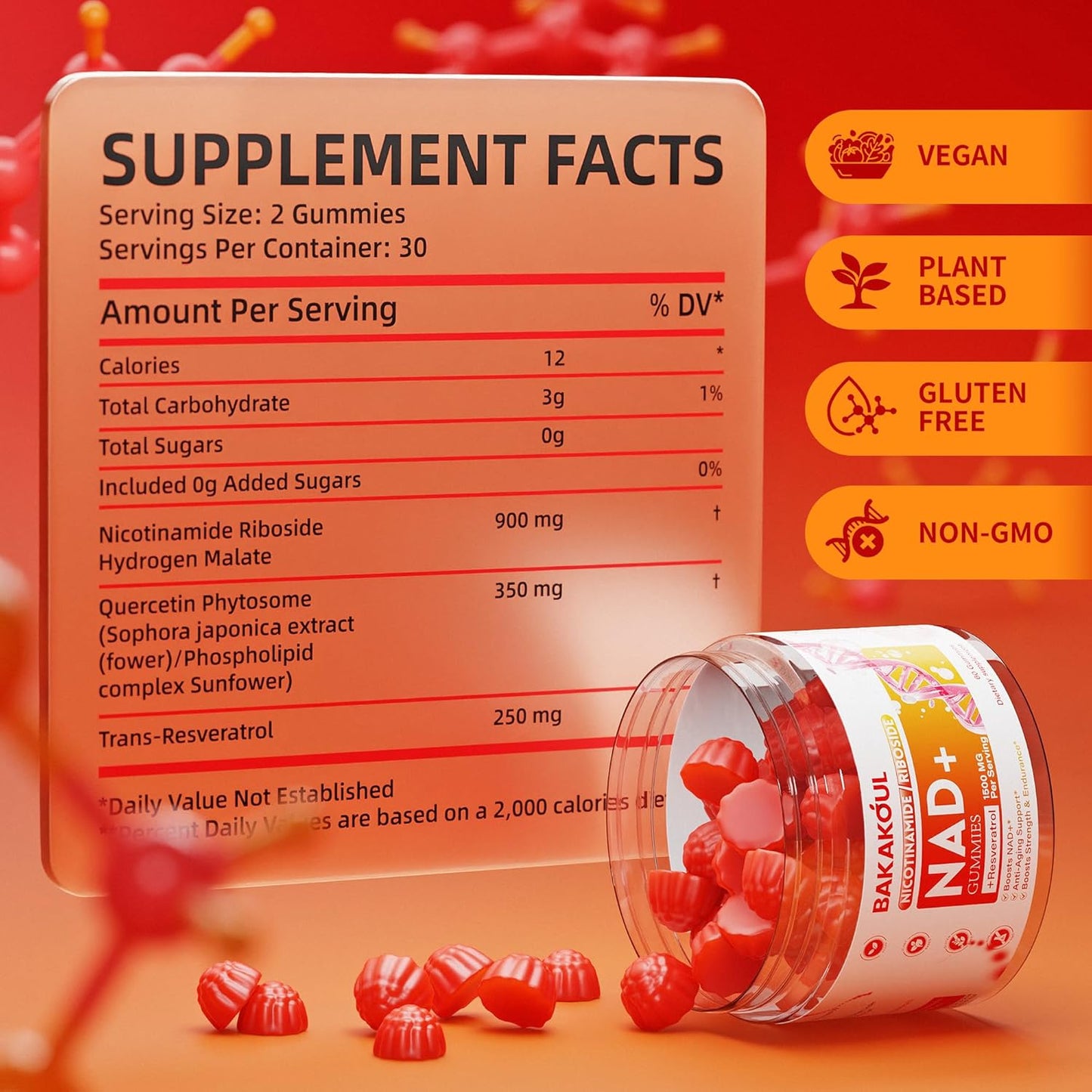Liposomal NAD Gummies with Resveratrol & Quercetin - NAD+ Supplement for Men and Women, 60 Gummies