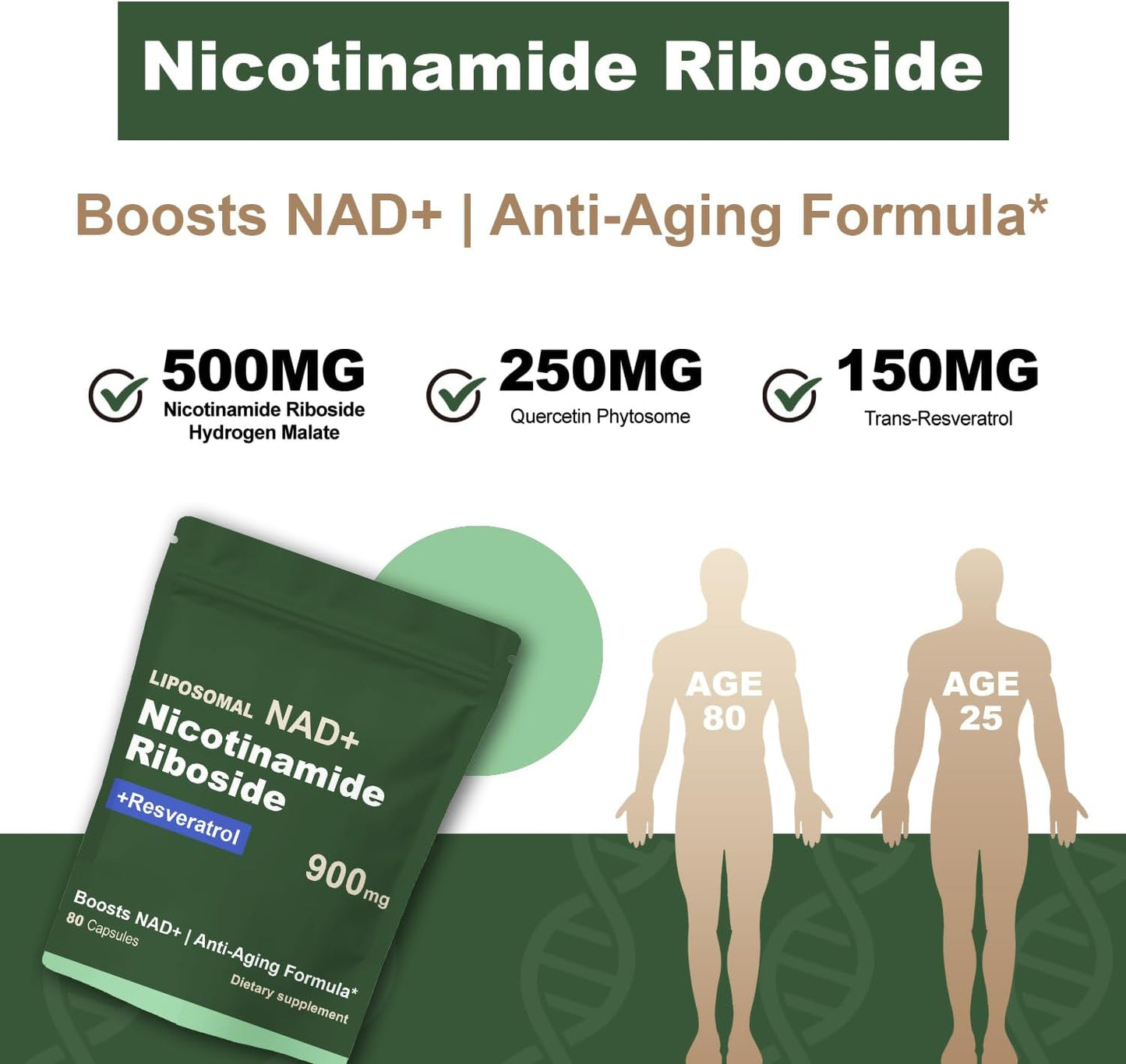 Liposomal NAD Supplement 900 MG with NR Resveratrol Capsules - Boost NAD+ for Cellular Health, Anti-Aging, Energy & Focus