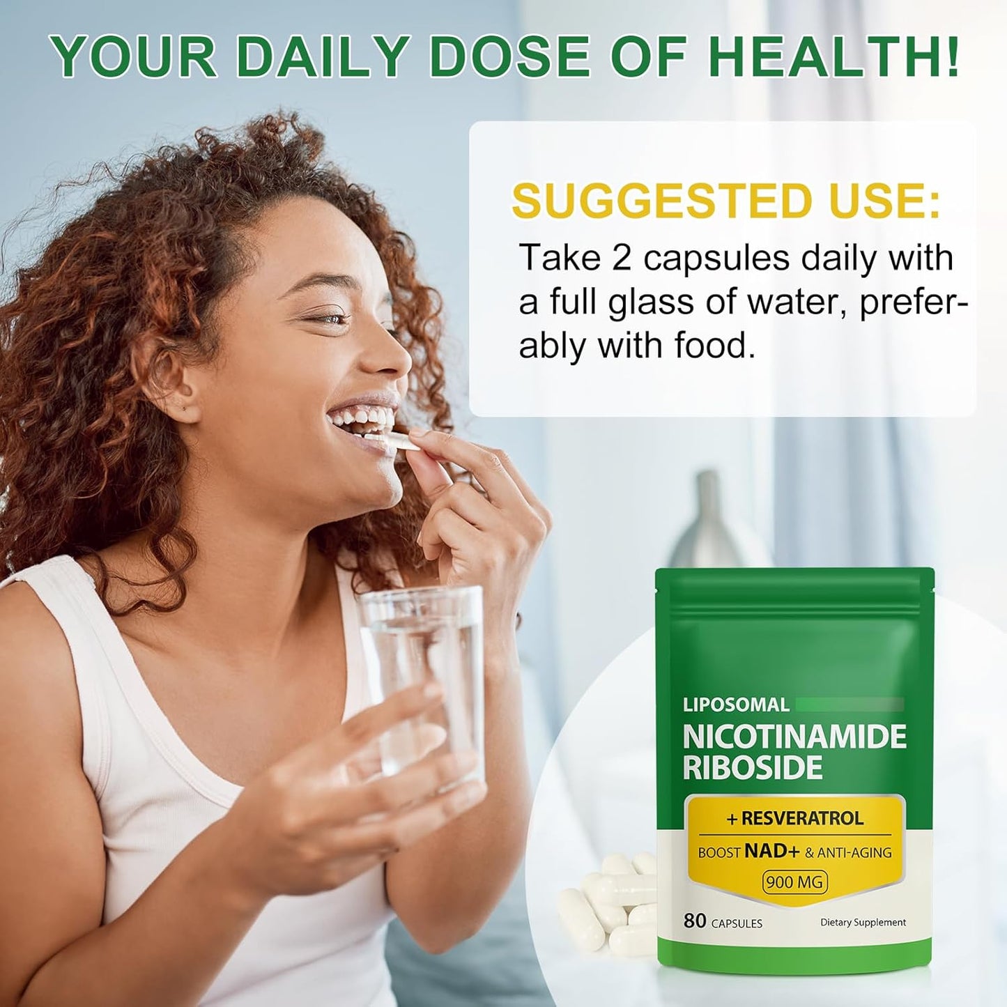 Liposomal NAD Supplement 900mg with Resveratrol - Supports Muscle, Brain, Cellular Energy - Alternative to NMN Supplement for Men and Women - 160 Capsules