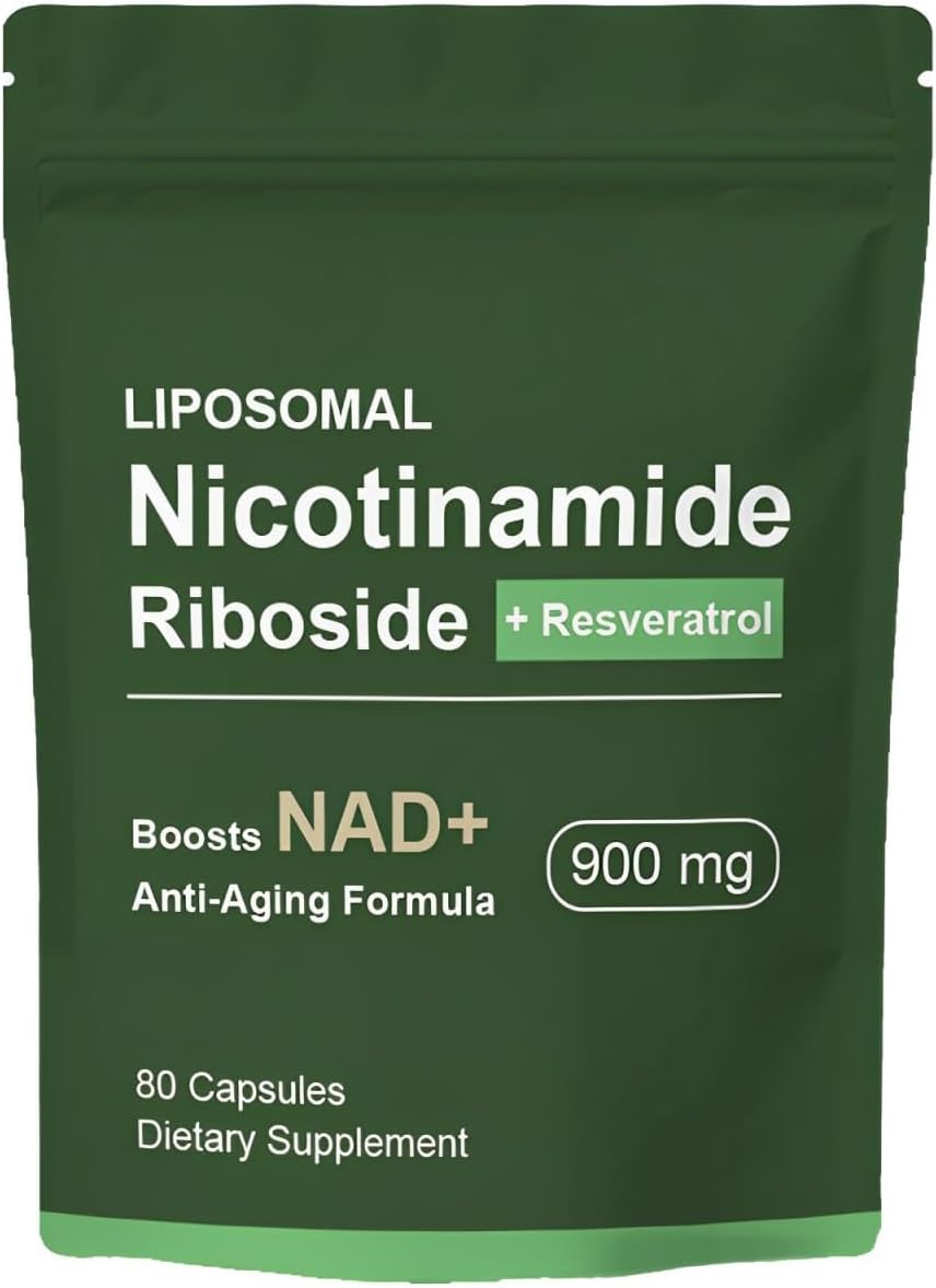 Liposomal NAD+ Supplement with Nicotinamide Riboside, Resveratrol, Quercetin - High Purity Anti-Aging Formula - 80 Capsules