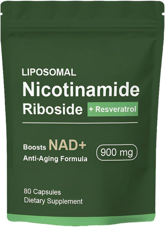 Liposomal NAD+ Supplement with Nicotinamide Riboside, Resveratrol, Quercetin - High Purity Anti-Aging Formula - 80 Capsules