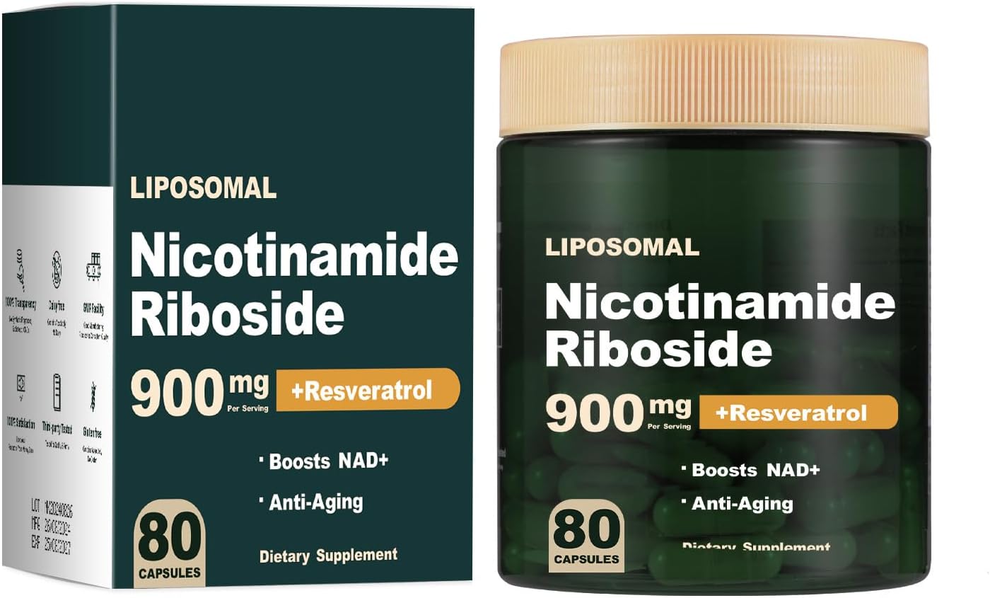 Liposomal NAD+ Supplement with Nicotinamide Riboside, Resveratrol, Quercetin - Anti-Aging Formula - 80 Capsules