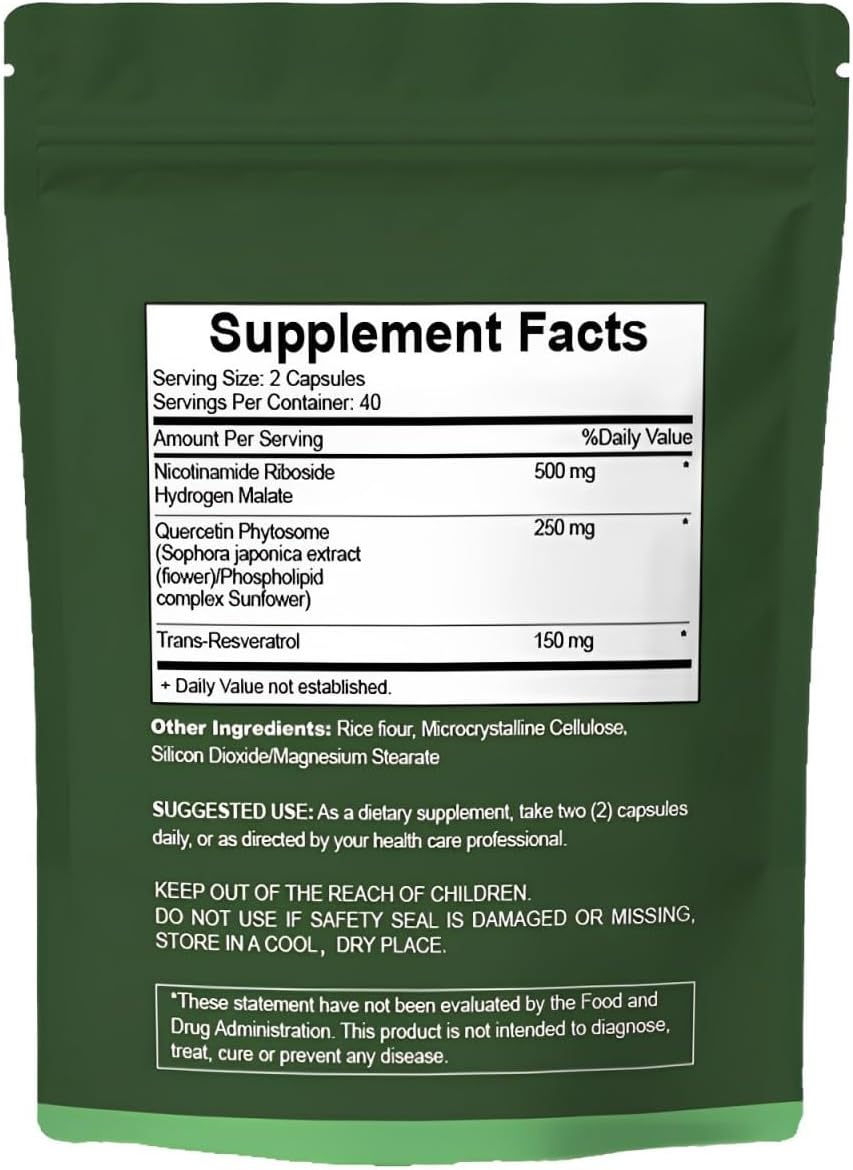 Liposomal NAD+ Supplement with Nicotinamide Riboside, Resveratrol, Quercetin - High Purity Anti-Aging Formula - 80 Capsules