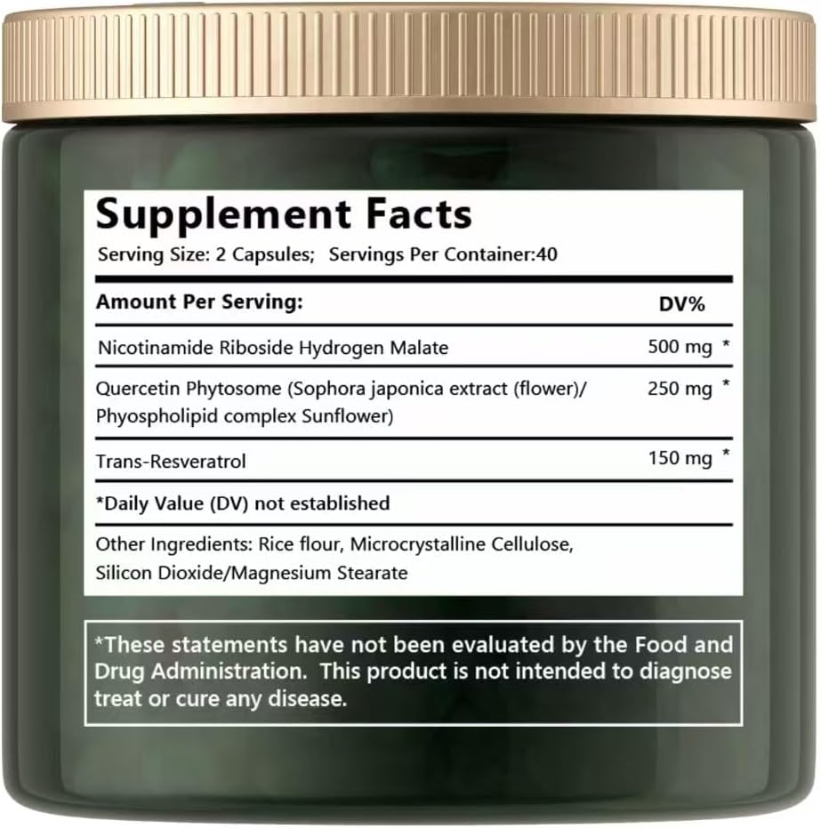 Liposomal NAD+ Supplement with Nicotinamide Riboside, Resveratrol, Quercetin - Anti-Aging Formula - 80 Capsules
