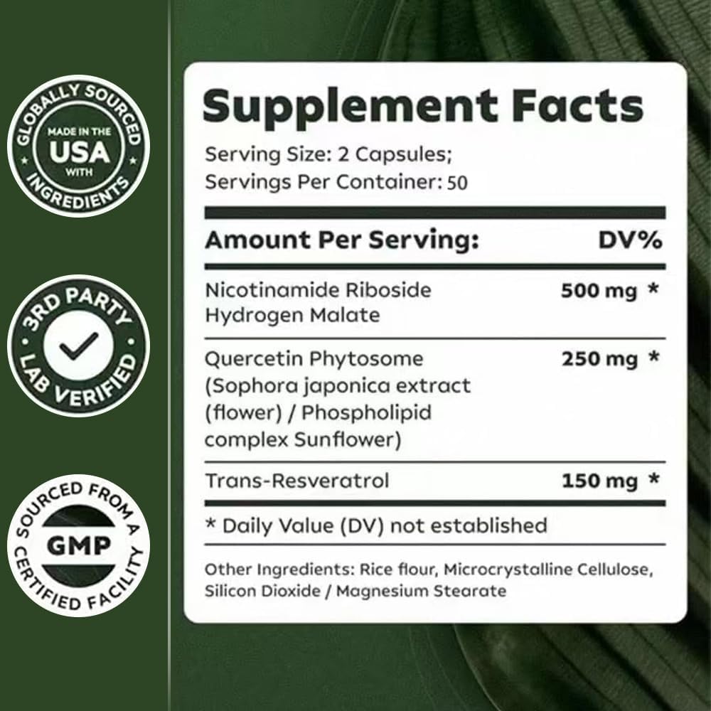 Liposomal Nicotinamide Riboside 900mg NAD+ Supplement for Anti-Aging, Energy, Focus - 2 Bottles of 200 Count Tablets