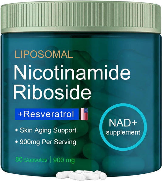 Liposomal Nicotinamide Riboside 900mg with Resveratrol & Quercetin for Vitality, Anti-Aging, Energy, Focus - 80 Capsules