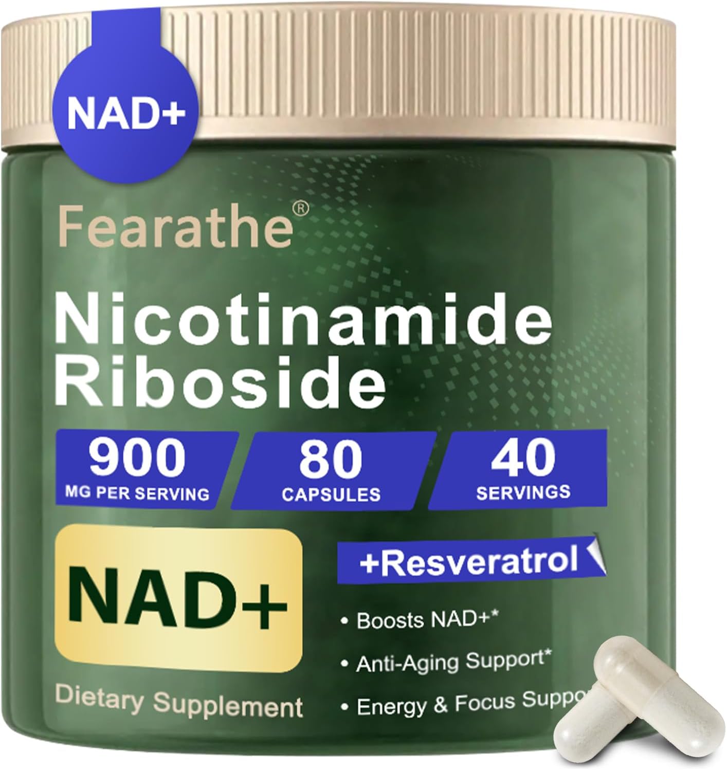 Liposomal Nicotinamide Riboside with Resveratrol & Quercetin - Anti-Aging & Energy Supplement - 80 Capsules
