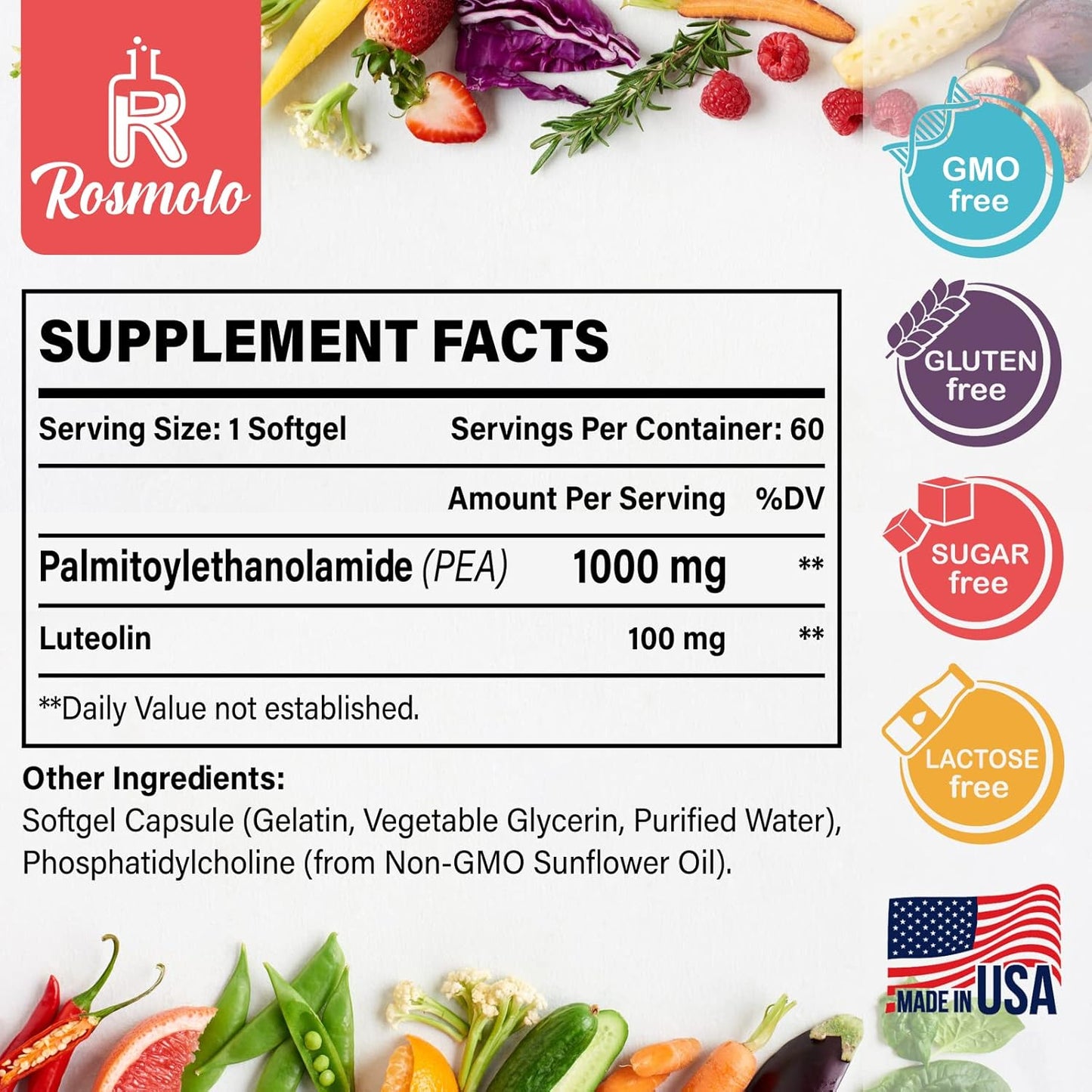 Liposomal Palmitoylethanolamide with Luteolin and Thunder God Vine Root Extract Supplement 1000/100/1200 MG