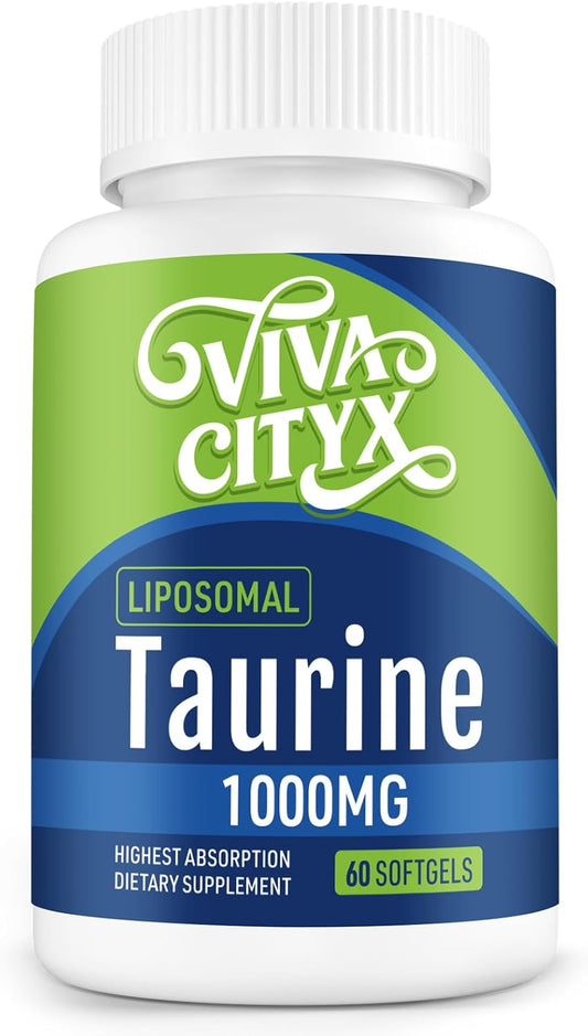 Liposomal Taurine 1000mg Supplement for Heart, Liver, Brain - Vegan & Gluten Free - High Absorption - 60 Softgels