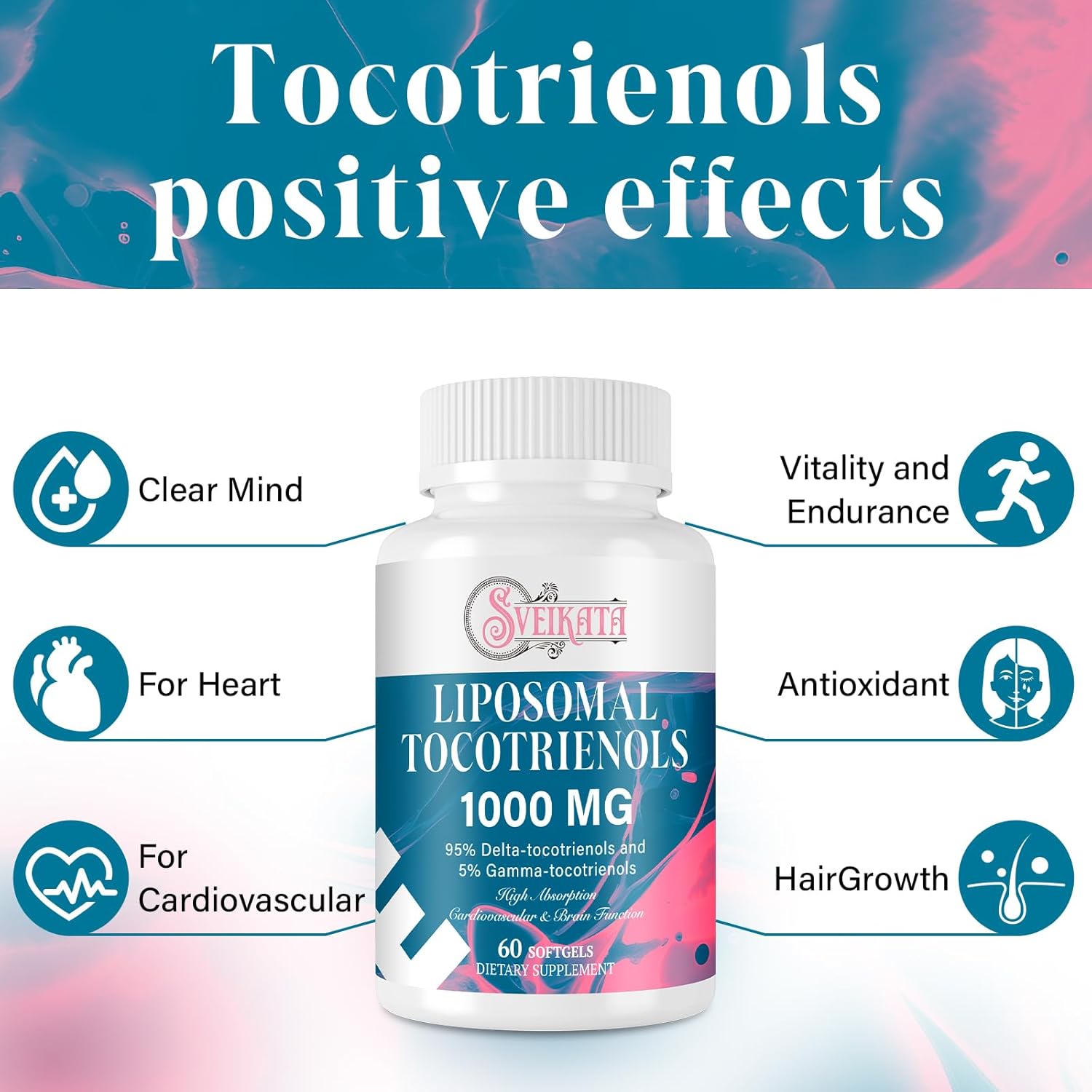 Liposomal Tocotrienols Supplement 1000mg - High Potency Vitamin E Formula with Delta and Gamma-tocotrienols - 120 Softgels