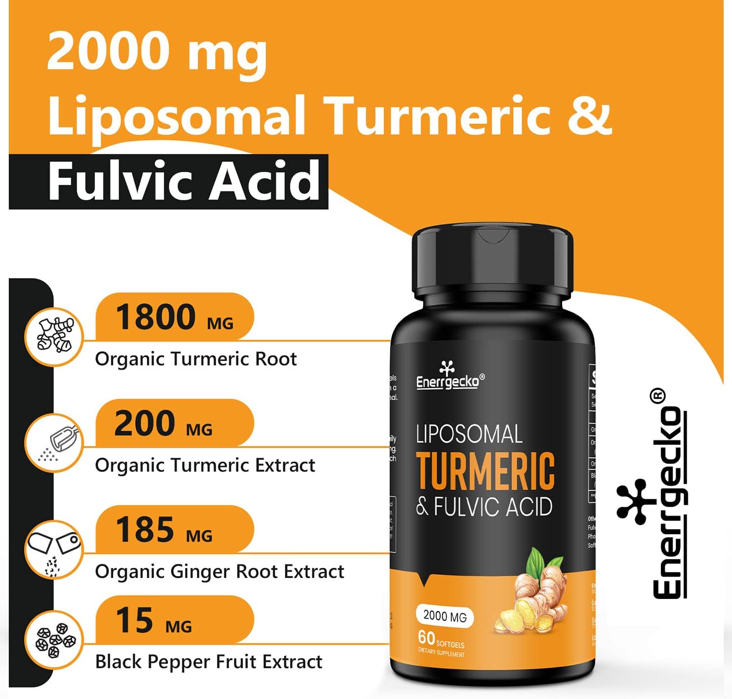 Liposomal Turmeric Curcumin 2000mg with Black Pepper & Ginger for Superior Absorption - 60 Count (Pack of 4)
