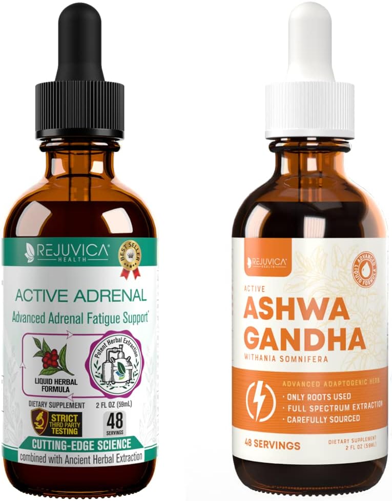 Liquid Adrenal & Ashwagandha Supplement for Stress & Energy Support with Rhodiola, B-Vitamins, Holy Basil - Better Absorption Formula by Rejuvica Health