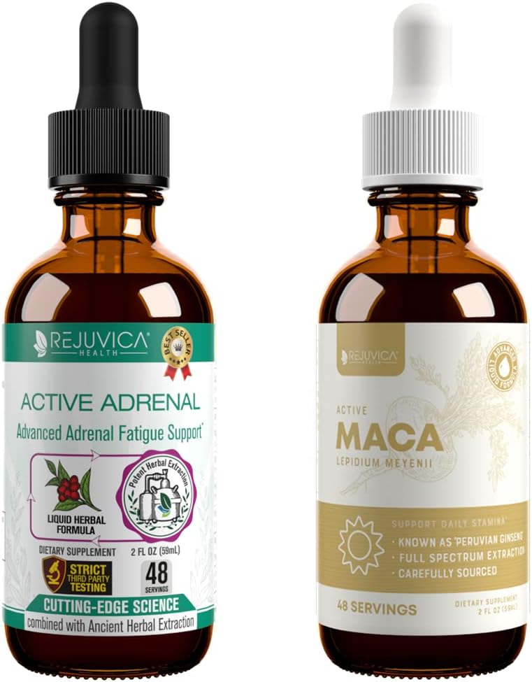 Liquid Adrenal & Maca Supplement for Energy & Stress Support - With Rhodiola, Holy Basil, Ashwagandha - Fast Absorption Formula by Rejuvica Health