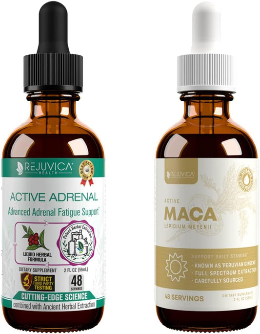 Liquid Adrenal & Maca Supplement for Energy & Stress Support - With Rhodiola, Holy Basil, Ashwagandha - Fast Absorption Formula by Rejuvica Health