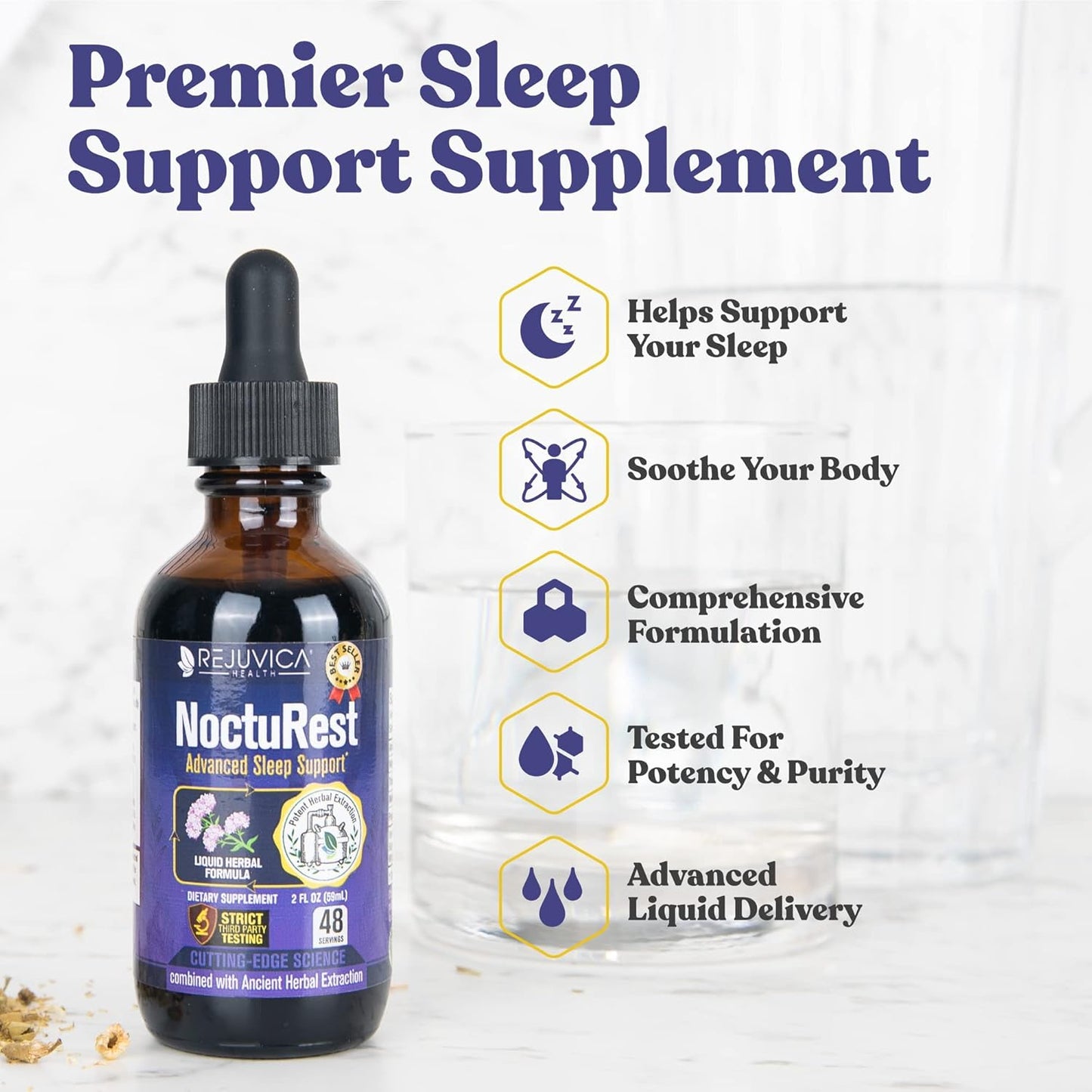 Liquid Adrenal + Sleep Support Supplement with Rhodiola, Hops & Ashwagandha - Enhanced Absorption for Stress Relief & Better Sleep