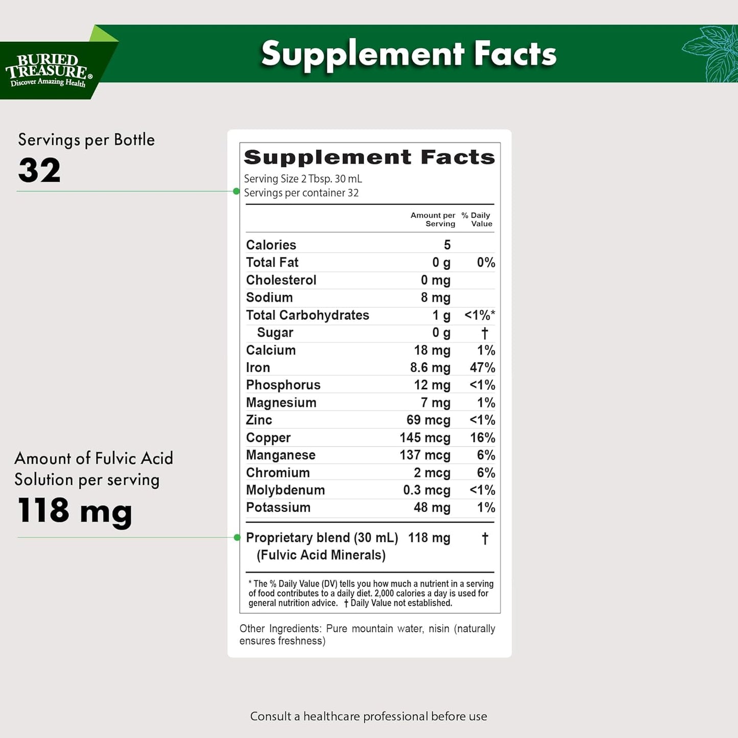 Liquid Advantage FULVIC MINERALS 33 oz Dietary Supplement - Pure Source of 70+ Trace Minerals for Health