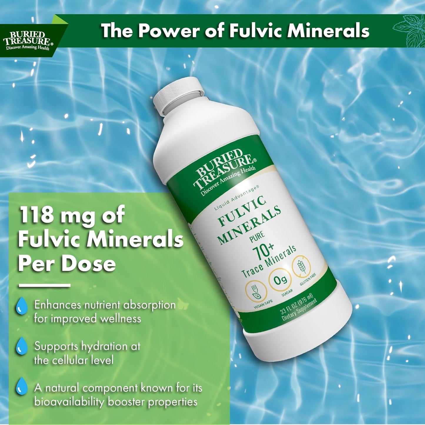 Liquid Advantage FULVIC MINERALS 33 oz Dietary Supplement - Pure Source of 70+ Trace Minerals for Health