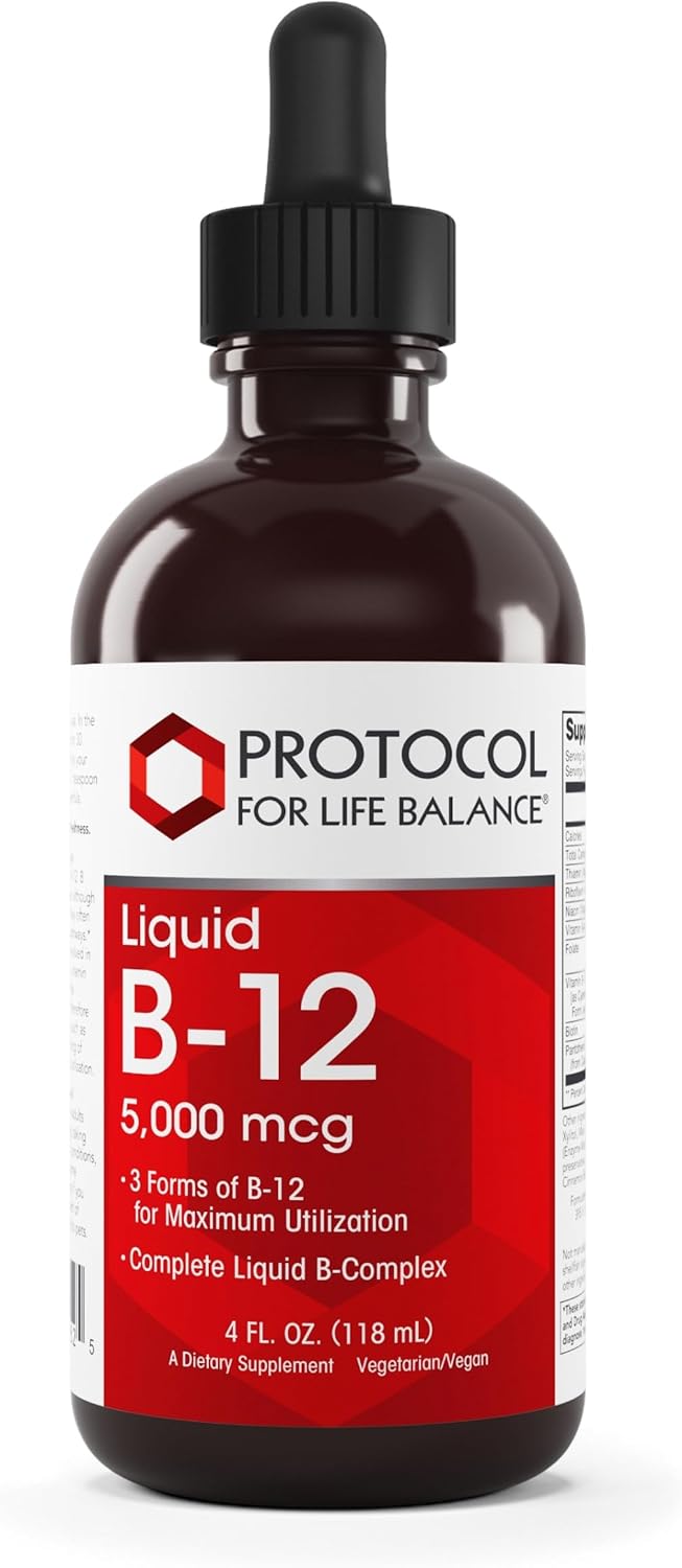 Liquid B-12 5,000mcg - Nervous System Support with B Vitamins - Dairy Free & Vegan - 4 fl oz by Protocol