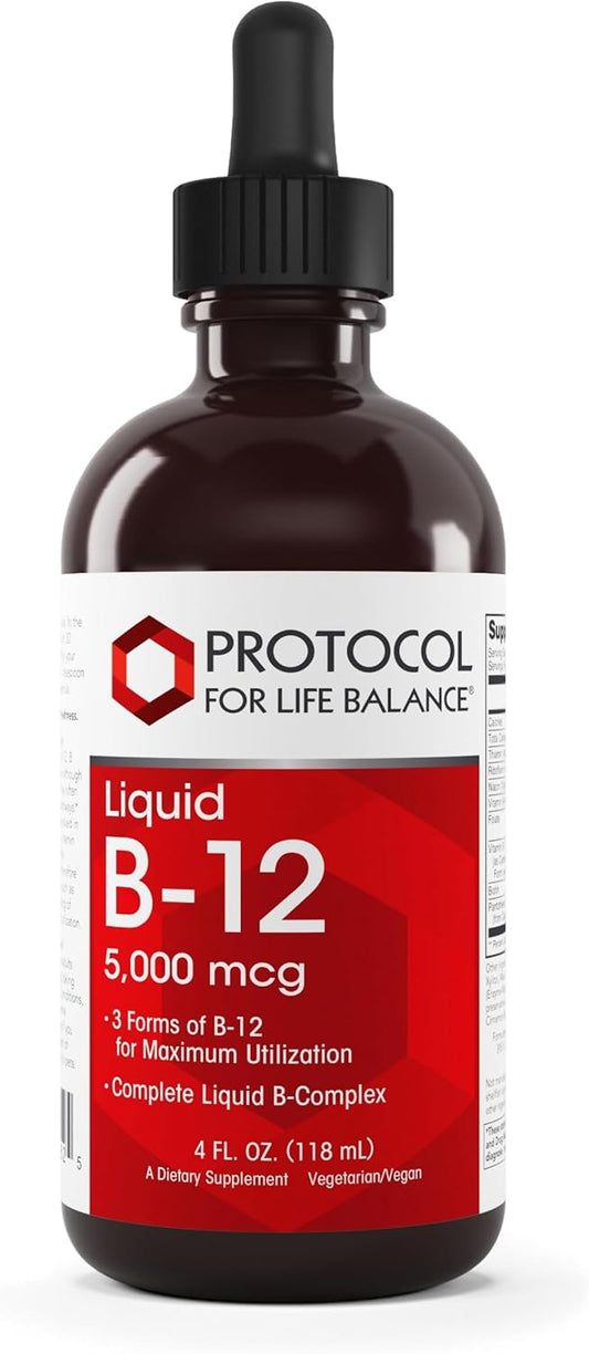 Liquid B-12 5,000mcg - Nervous System Support with B Vitamins - Dairy Free & Vegan - 4 fl oz by Protocol