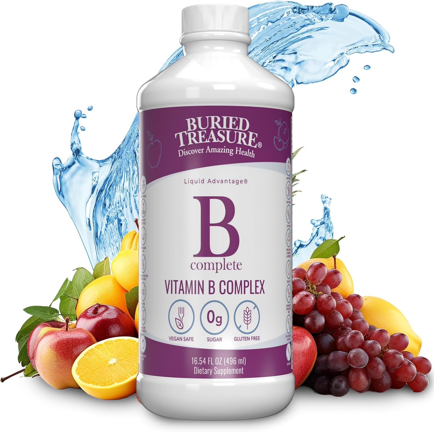 Liquid B Complete with Methylated B12 & Methylfolate - 16 fl oz, Antioxidant Support, Sugar-Free B Complex Vitamins for Women & Men