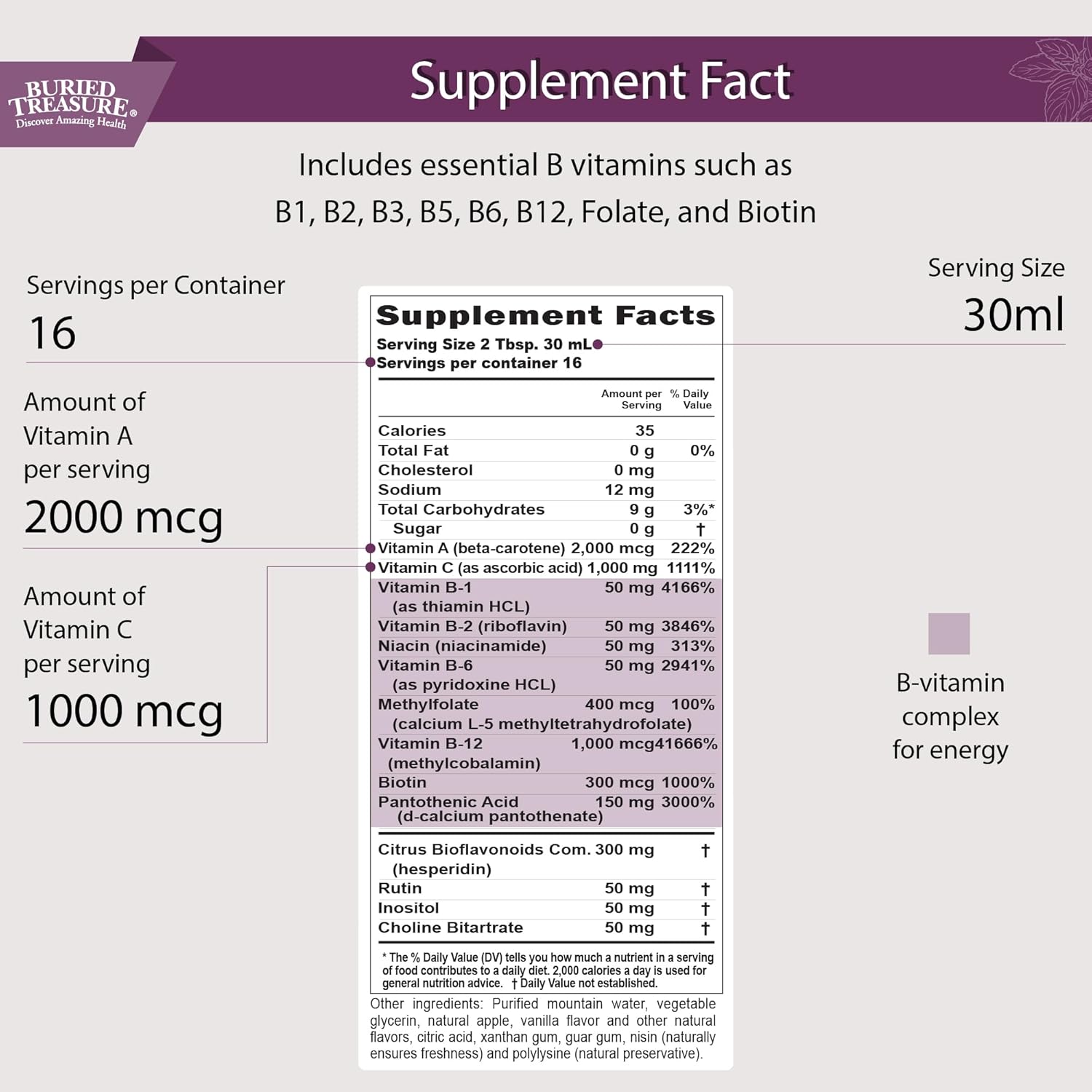 Liquid B Complete with Methylated B12 & Methylfolate - 16 fl oz, Antioxidant Support, Sugar-Free B Complex Vitamins for Women & Men