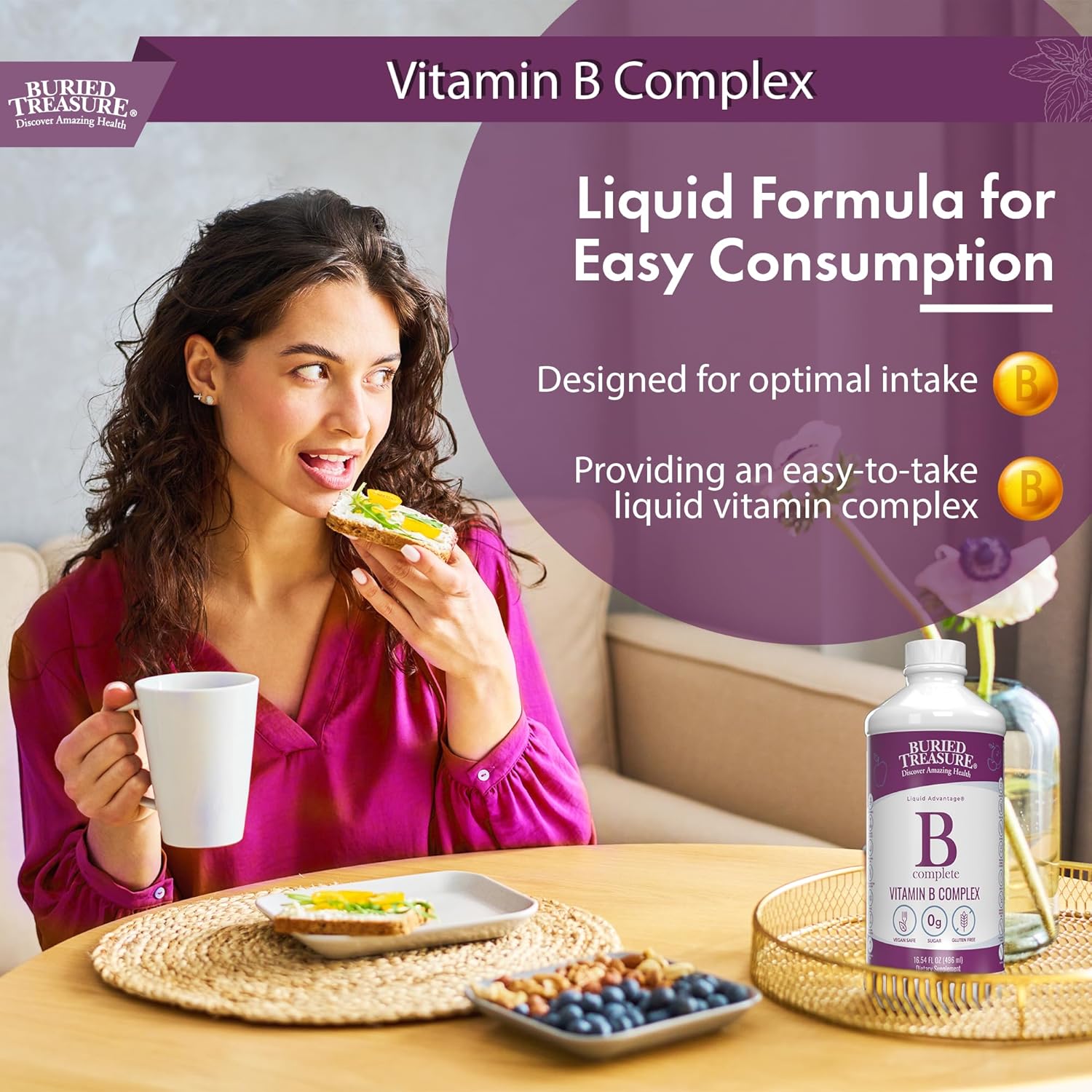 Liquid B Complete with Methylated B12 & Methylfolate - 16 fl oz, Antioxidant Support, Sugar-Free B Complex Vitamins for Women & Men