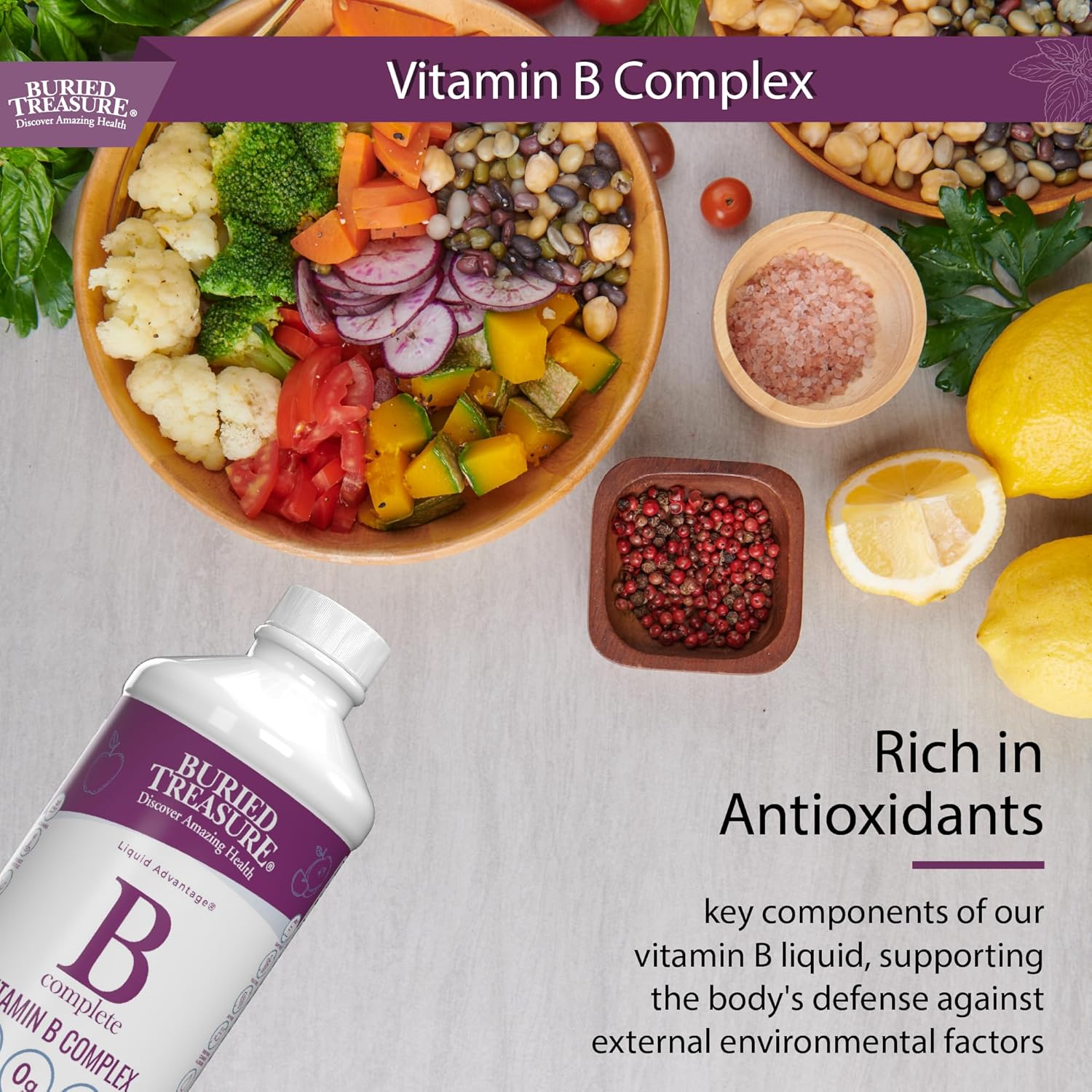 Liquid B Complete with Methylated B12 & Methylfolate - 16 fl oz, Antioxidant Support, Sugar-Free B Complex Vitamins for Women & Men