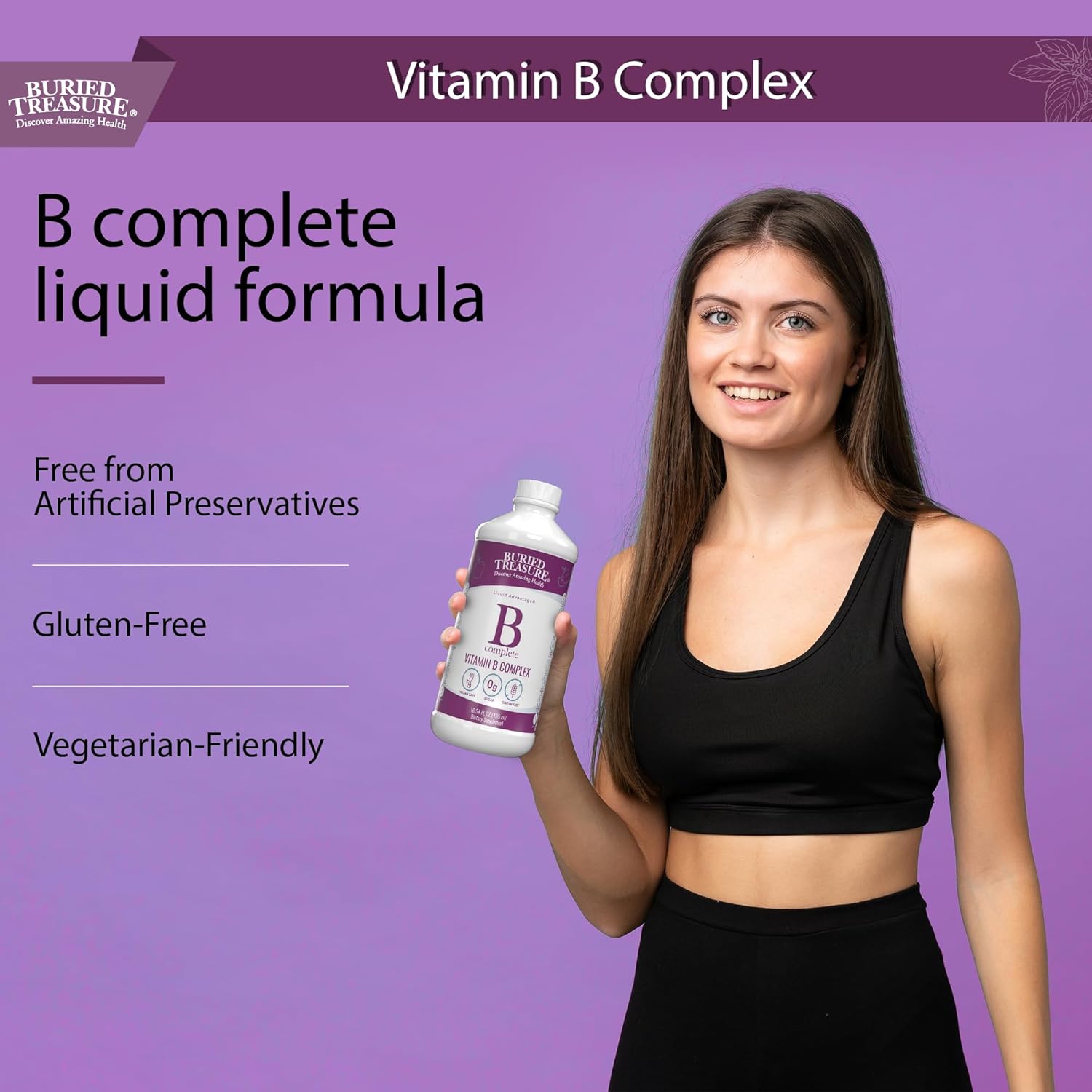 Liquid B Complete with Methylated B12 & Methylfolate - 16 fl oz, Antioxidant Support, Sugar-Free B Complex Vitamins for Women & Men