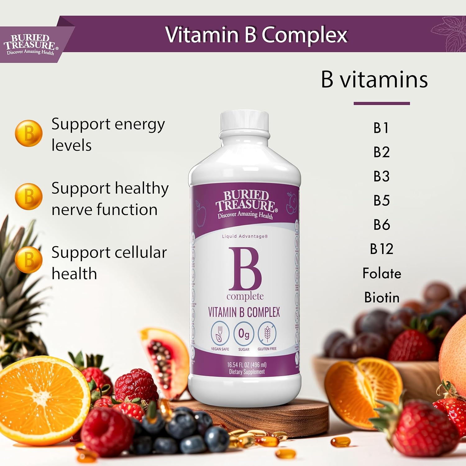 Liquid B Complete with Methylated B12 & Methylfolate - 16 fl oz, Antioxidant Support, Sugar-Free B Complex Vitamins for Women & Men