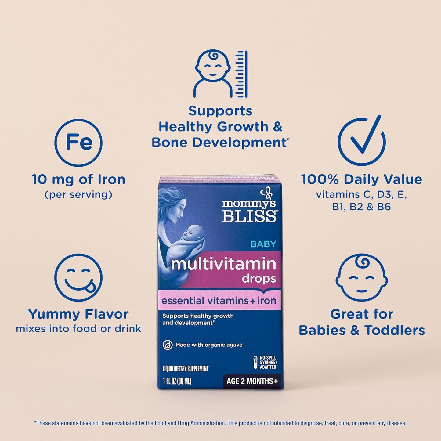 Liquid Baby Multivitamin with Iron for Immune Support & Growth, Age 2 Months+, 30 ml